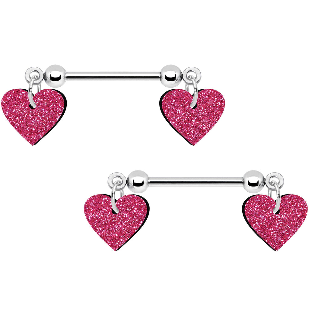 BodyCandy Pink Glitter Heart Nipple Ring Set — main product shot