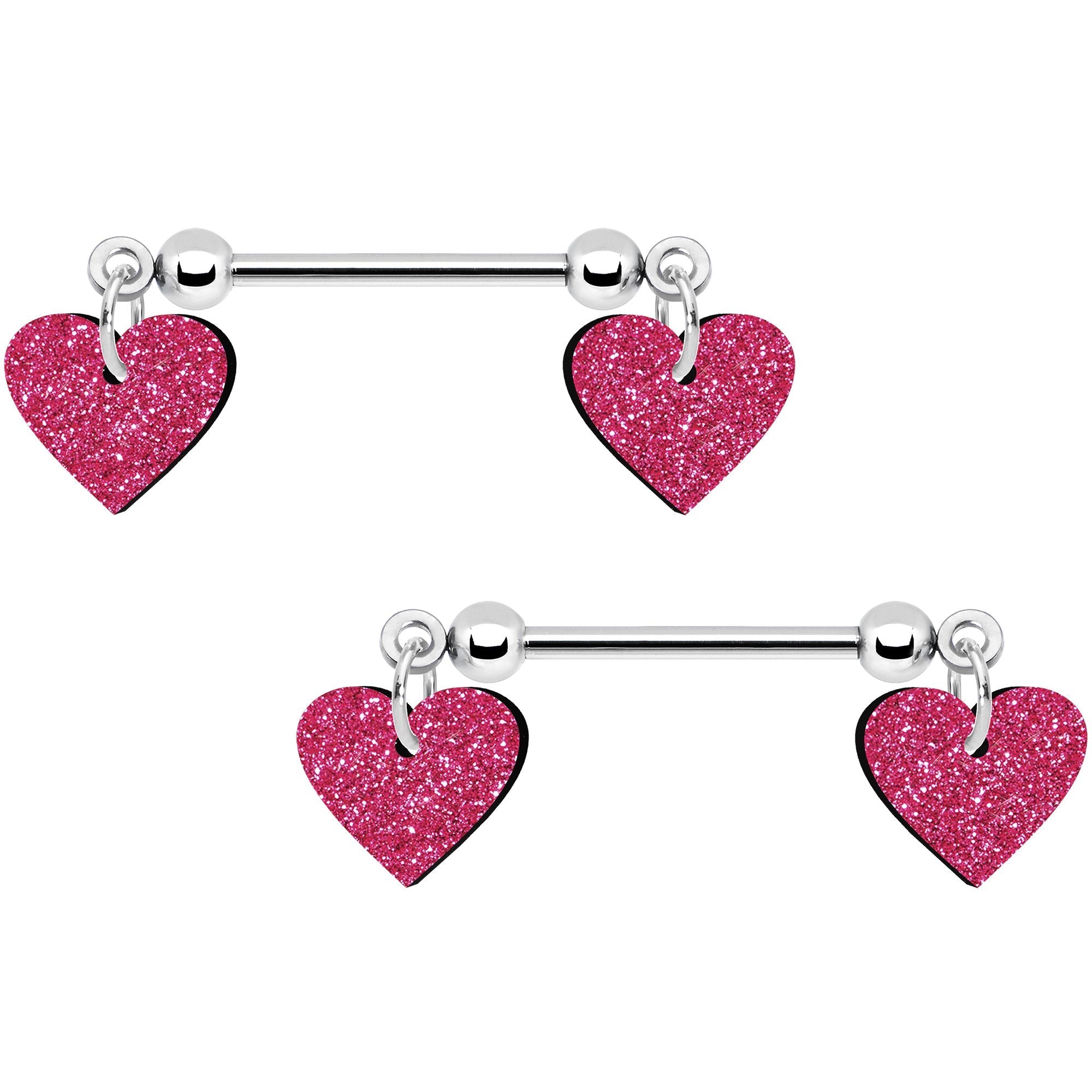 BodyCandy Pink Glitter Heart Nipple Ring Set — main product shot