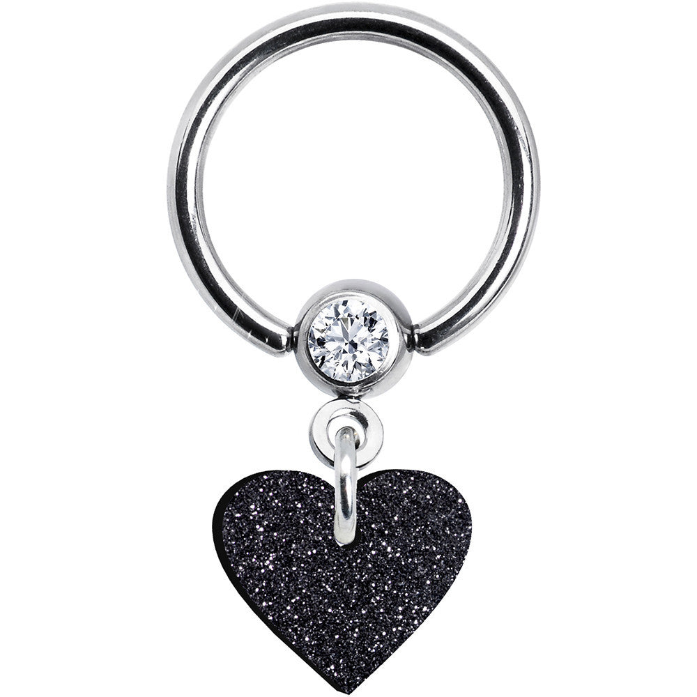 BodyCandy 14G 1/2 Clear Gem Black Glitter Heart Dangle BCR Captive Ring — main product shot