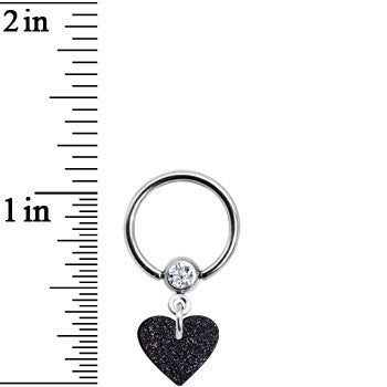 BodyCandy 14G 1/2 Clear Gem Black Glitter Heart Dangle BCR Captive Ring — detail close-up