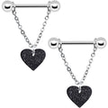 BodyCandy Black Glitter Heart Chain Dangle Nipple Ring Set — main product shot