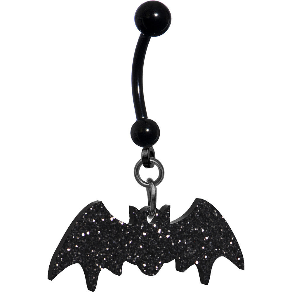 BodyCandy Glittery Black Bat Dangle Belly Ring — main product shot