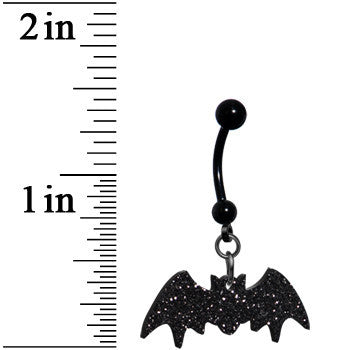 BodyCandy Glittery Black Bat Dangle Belly Ring — back view