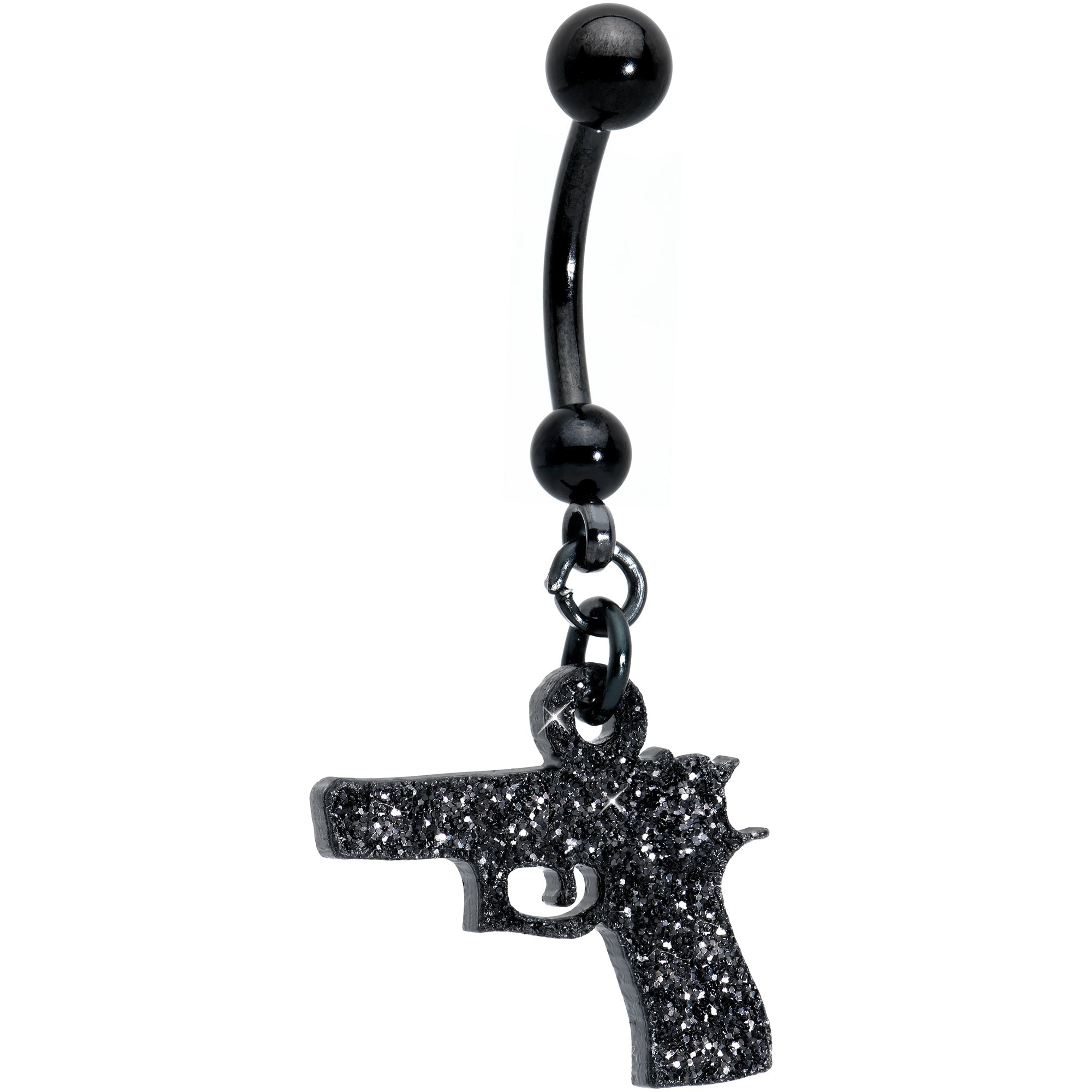 BodyCandy Jet Black Glitter Gun Dangle Belly Ring — main product shot