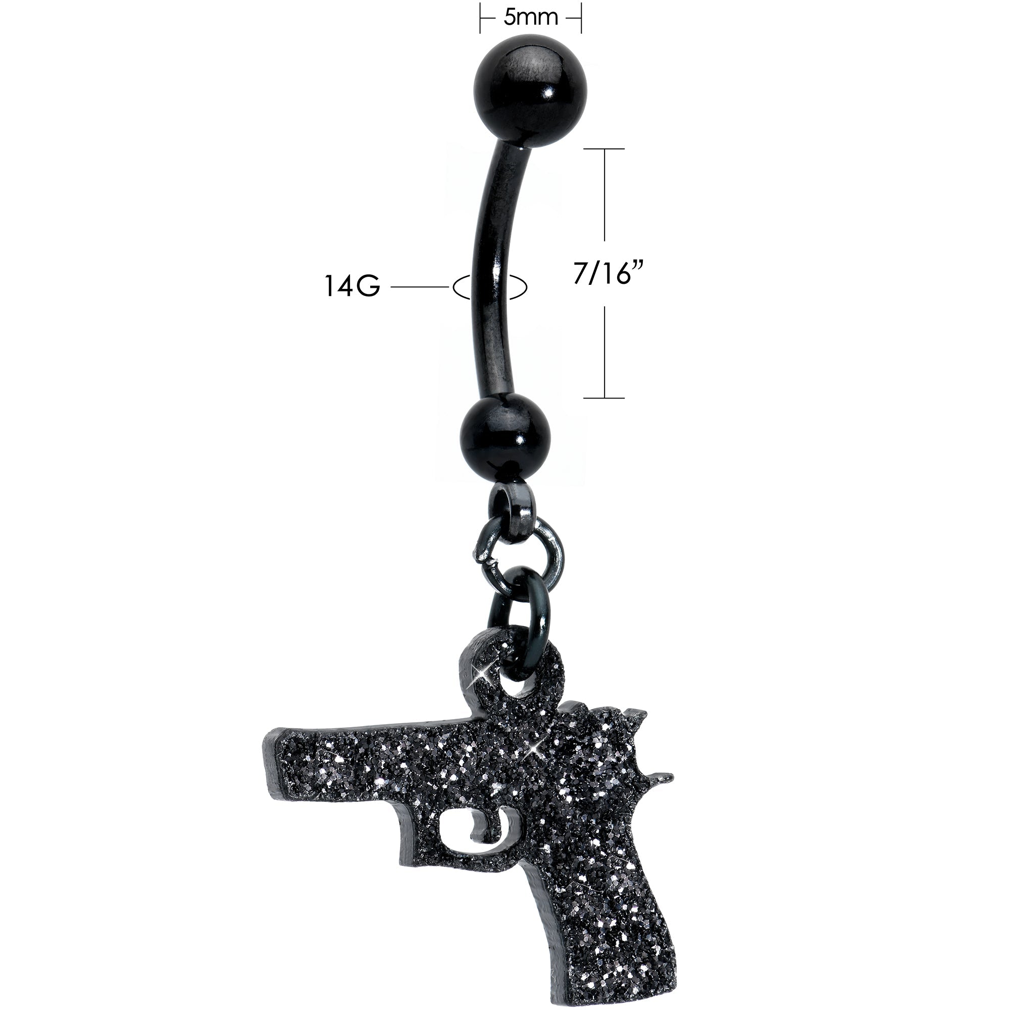 BodyCandy Jet Black Glitter Gun Dangle Belly Ring — packaging