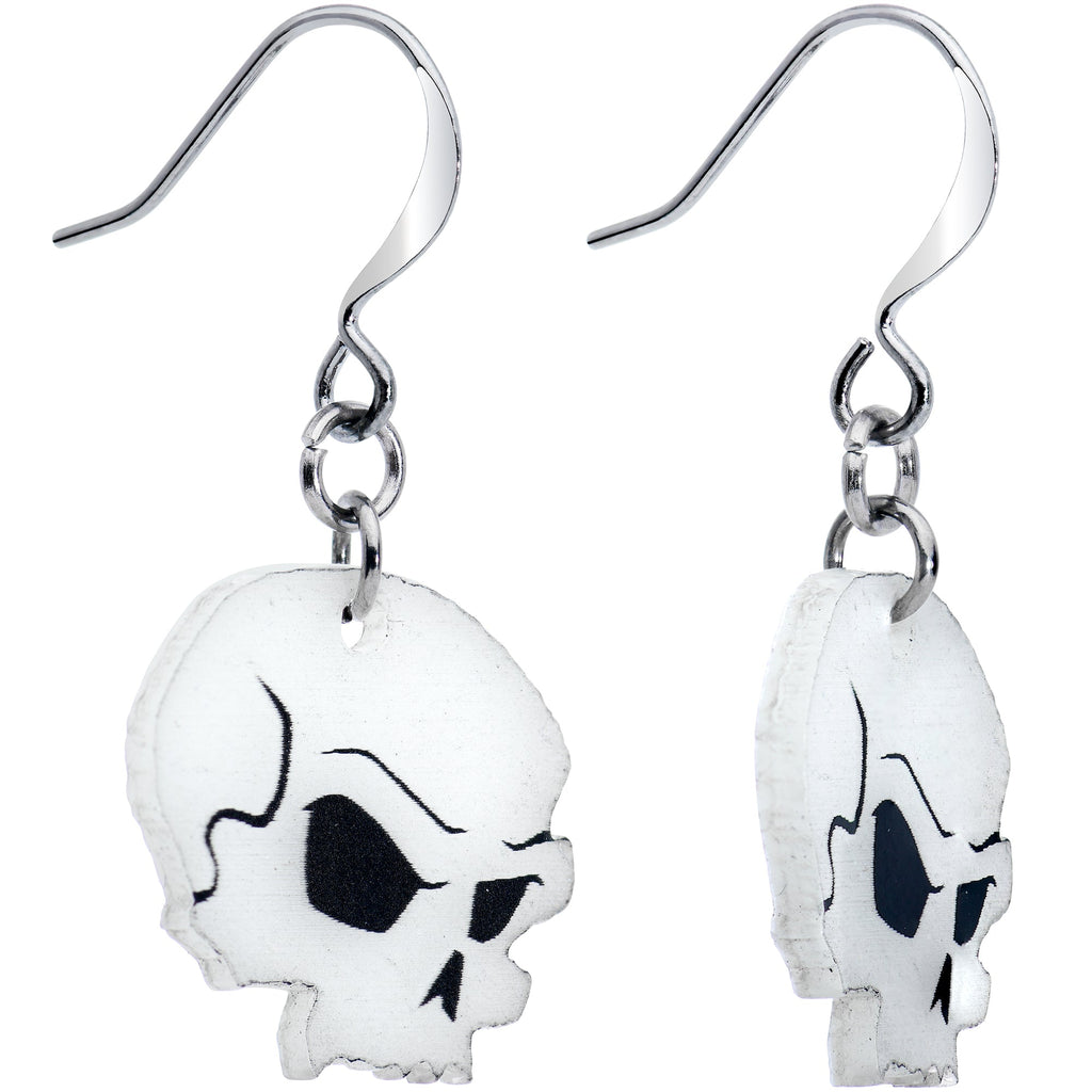 BodyCandy Creepy Skull Glow in the Dark Halloween Fishhook Dangle Earrings — detail close-up