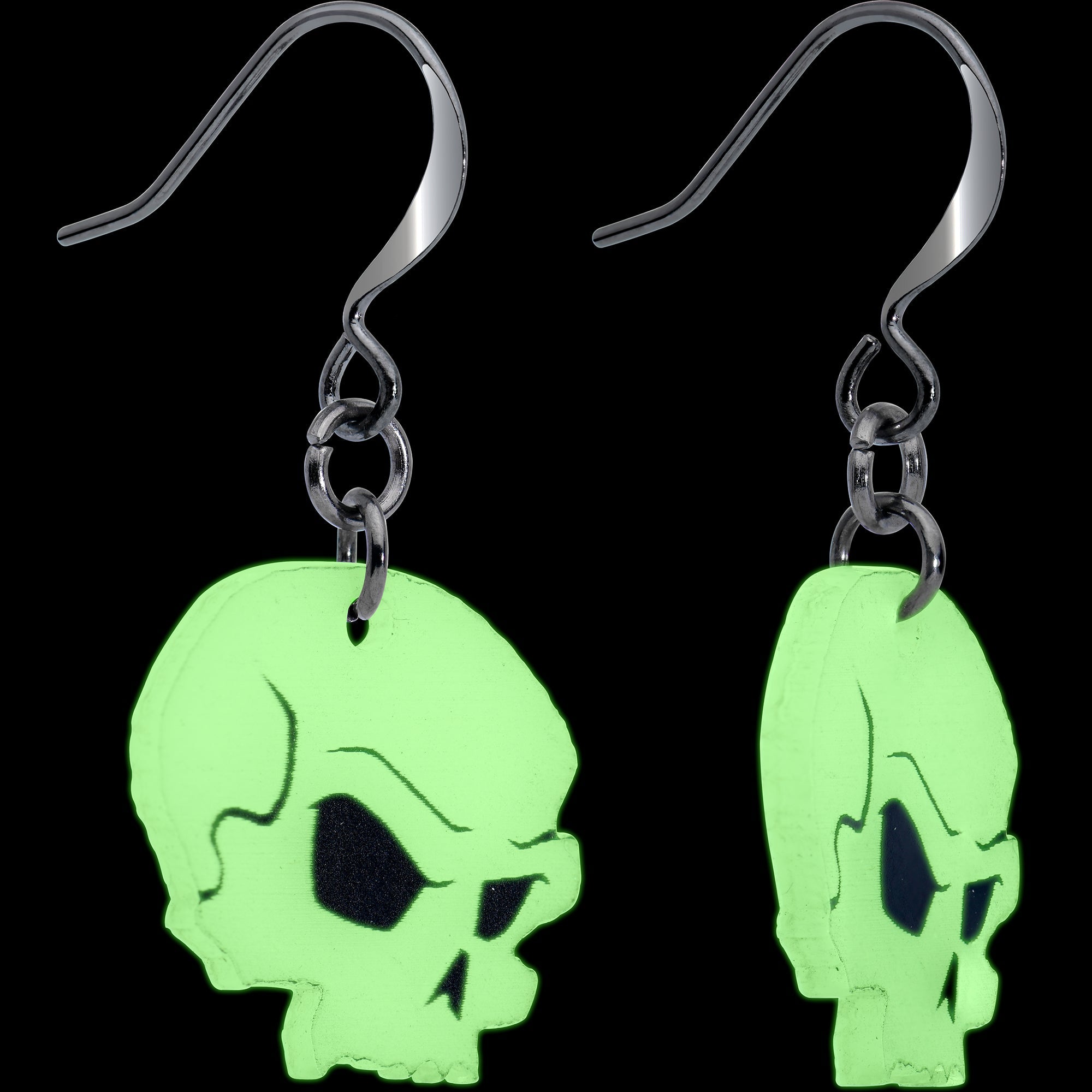 BodyCandy Creepy Skull Glow in the Dark Halloween Fishhook Dangle Earrings — main product shot