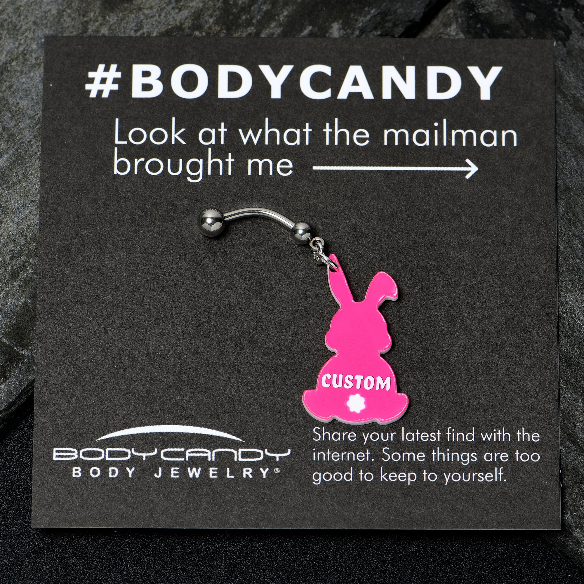 BodyCandy Custom Pink Bunny Rabbit Personalized Dangle Belly Ring — side view