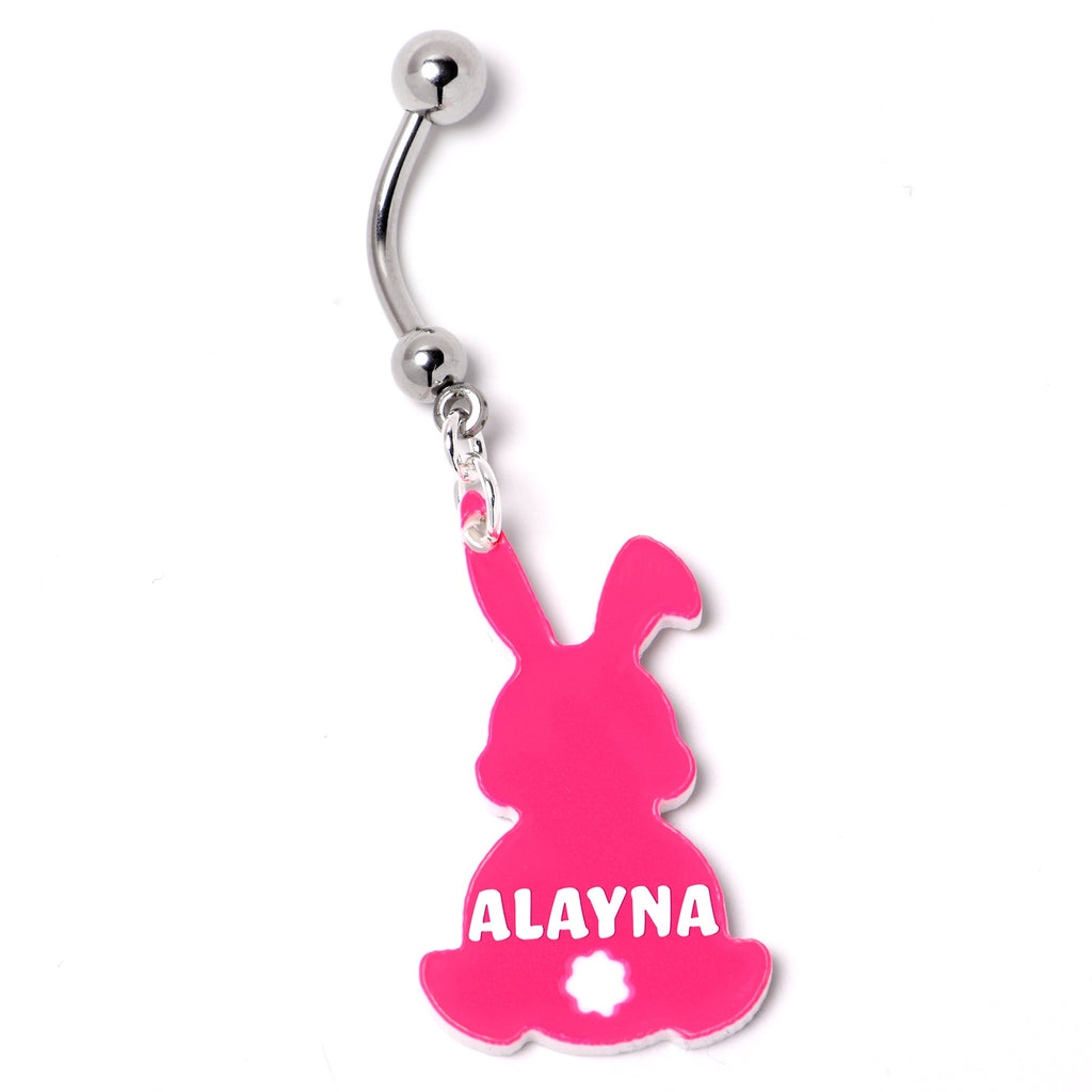 BodyCandy Custom Pink Bunny Rabbit Personalized Dangle Belly Ring — back view