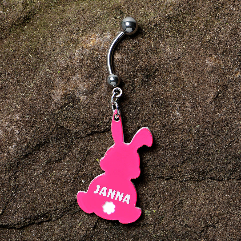 BodyCandy Custom Pink Bunny Rabbit Personalized Dangle Belly Ring — alternative angle