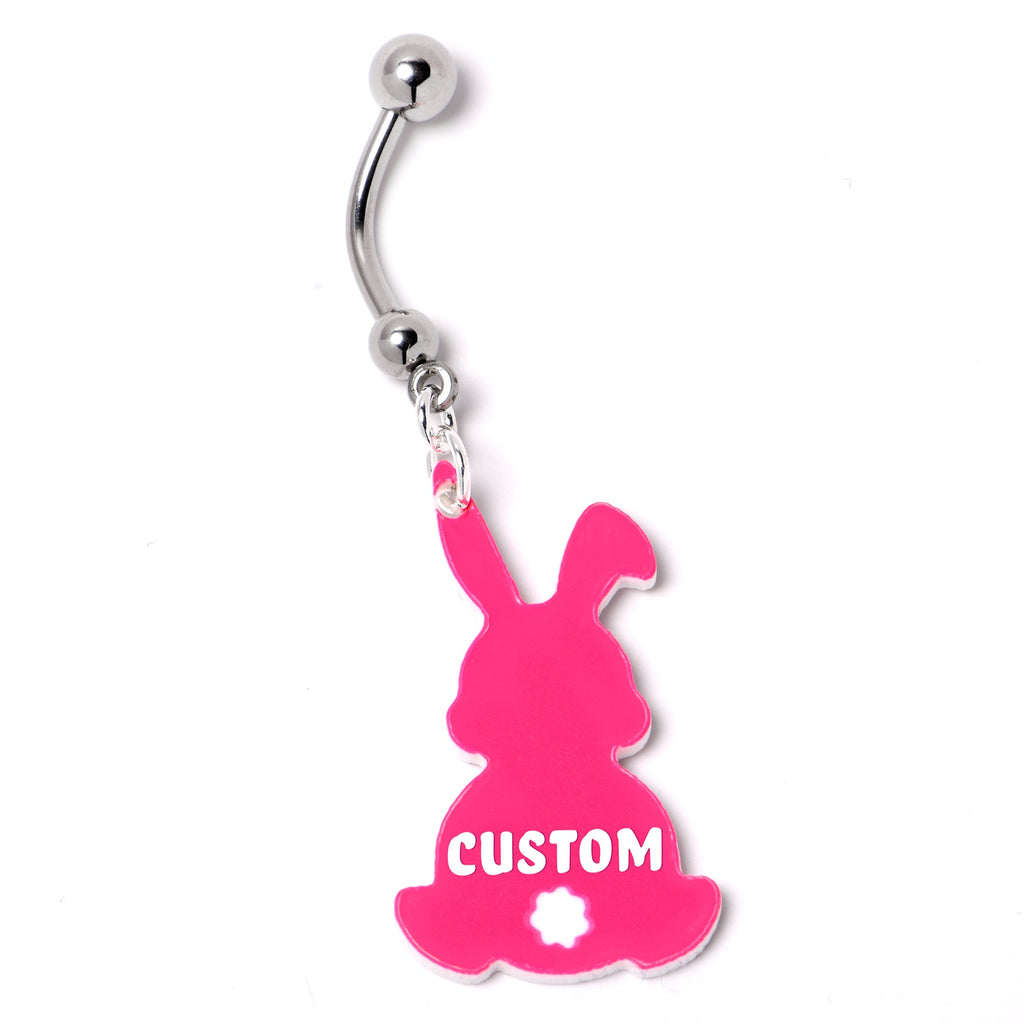 BodyCandy Custom Pink Bunny Rabbit Personalized Dangle Belly Ring — in-use photo