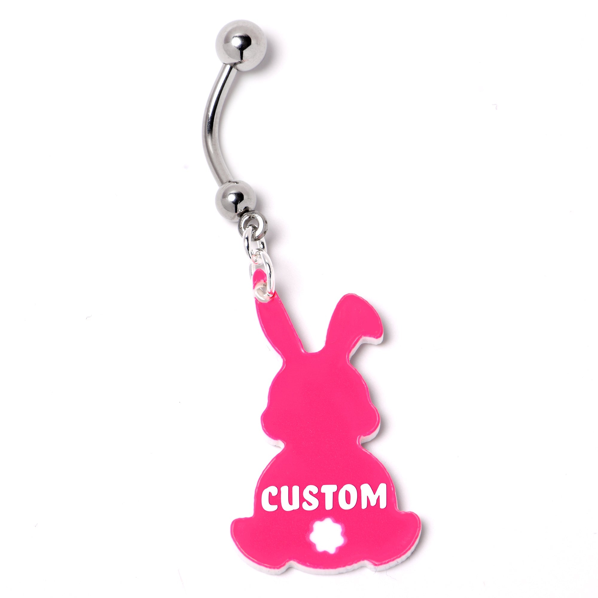 BodyCandy Custom Pink Bunny Rabbit Personalized Dangle Belly Ring — in-use photo