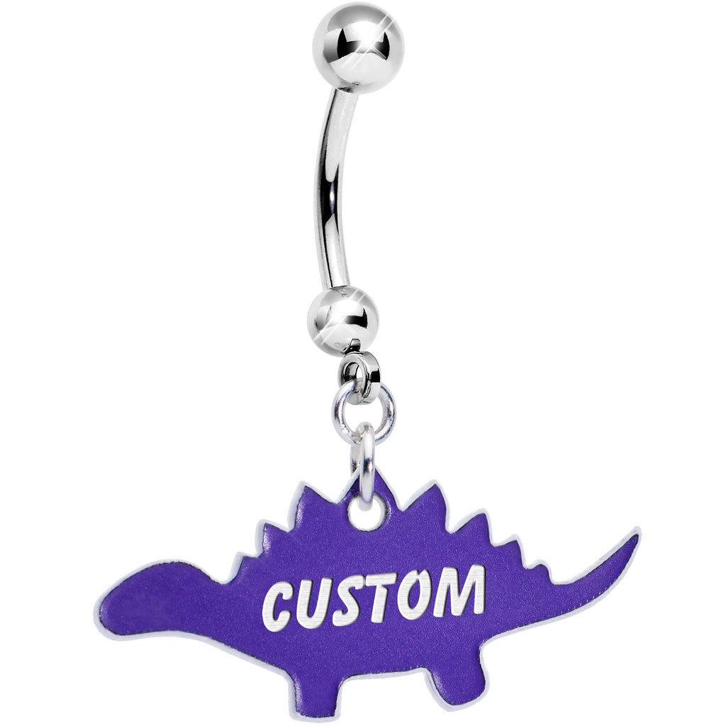 BodyCandy Custom Purple Stegosaurus Dinosaur Personalized Dangle Belly Ring — main product shot