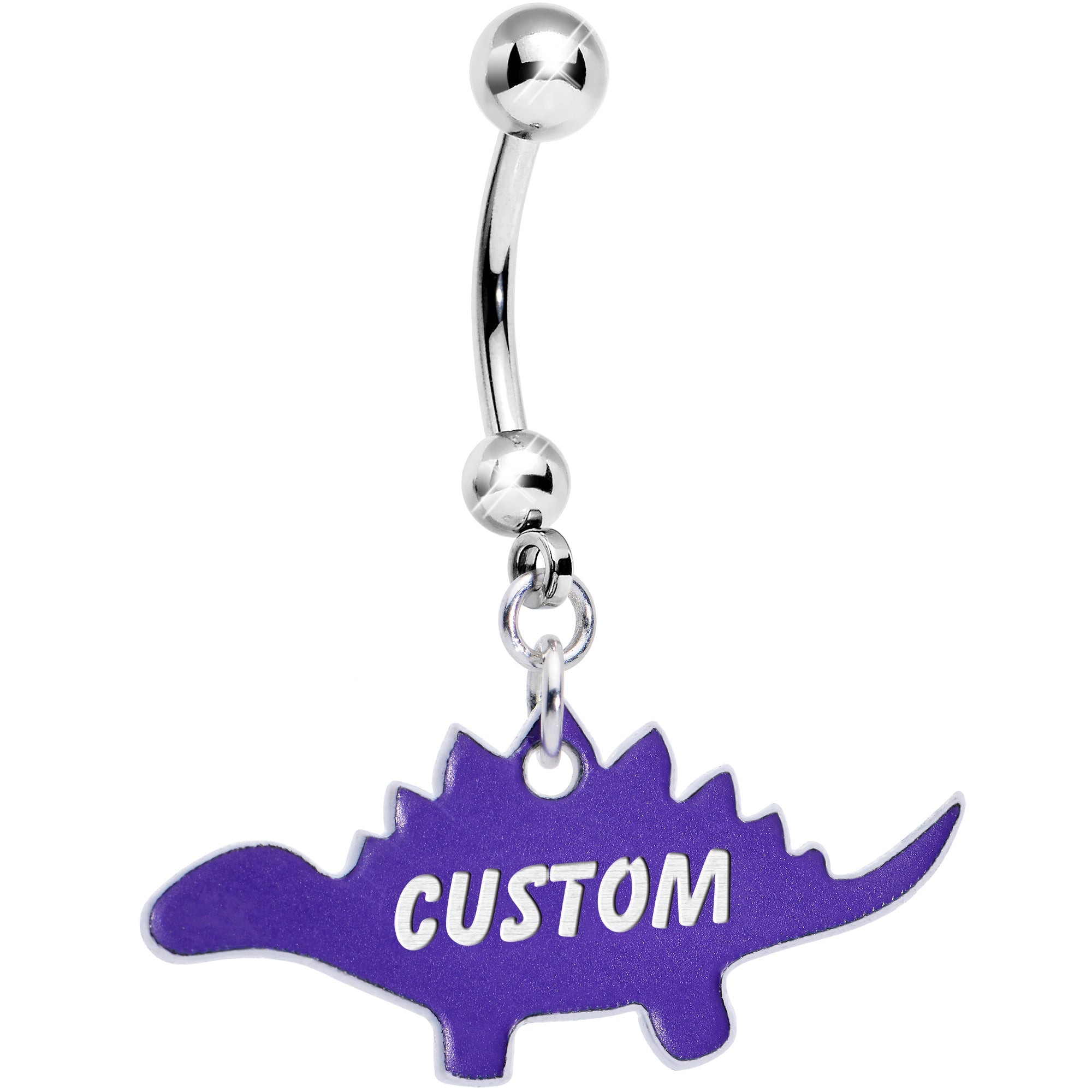 BodyCandy Custom Purple Stegosaurus Dinosaur Personalized Dangle Belly Ring — main product shot