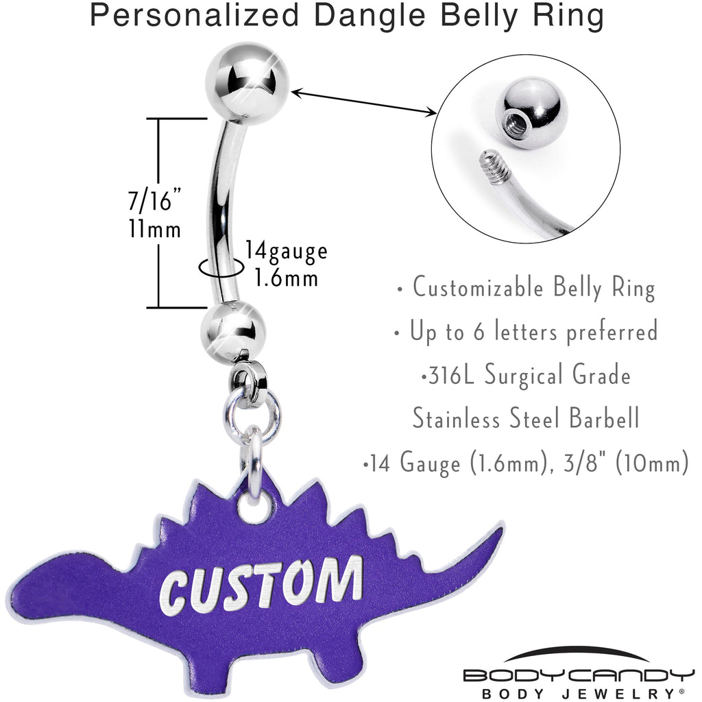 BodyCandy Custom Purple Stegosaurus Dinosaur Personalized Dangle Belly Ring — back view