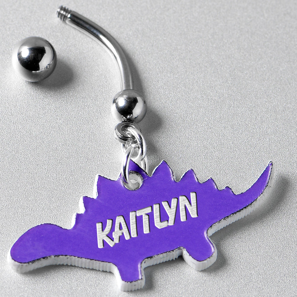 BodyCandy Custom Purple Stegosaurus Dinosaur Personalized Dangle Belly Ring — alternative angle