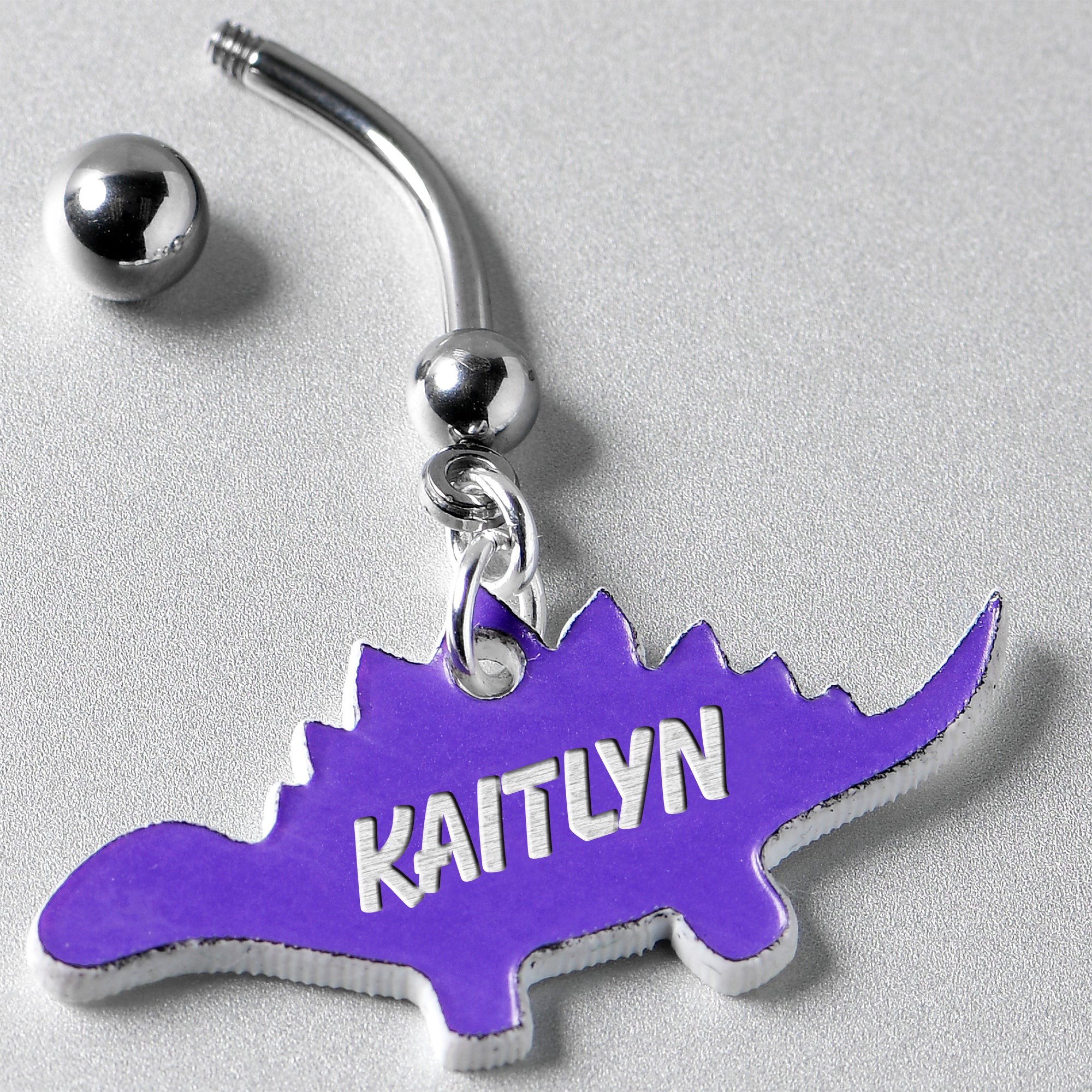 BodyCandy Custom Purple Stegosaurus Dinosaur Personalized Dangle Belly Ring — alternative angle