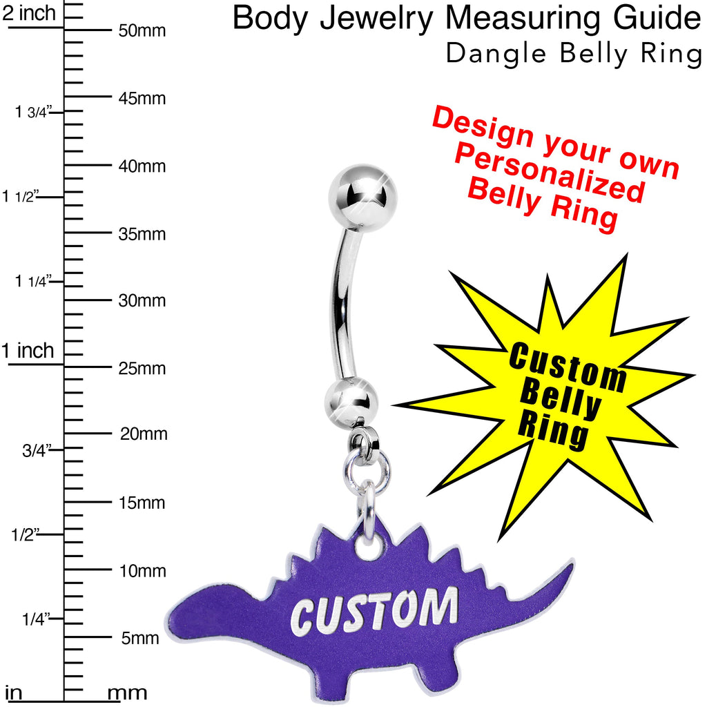 BodyCandy Custom Purple Stegosaurus Dinosaur Personalized Dangle Belly Ring — in-use photo