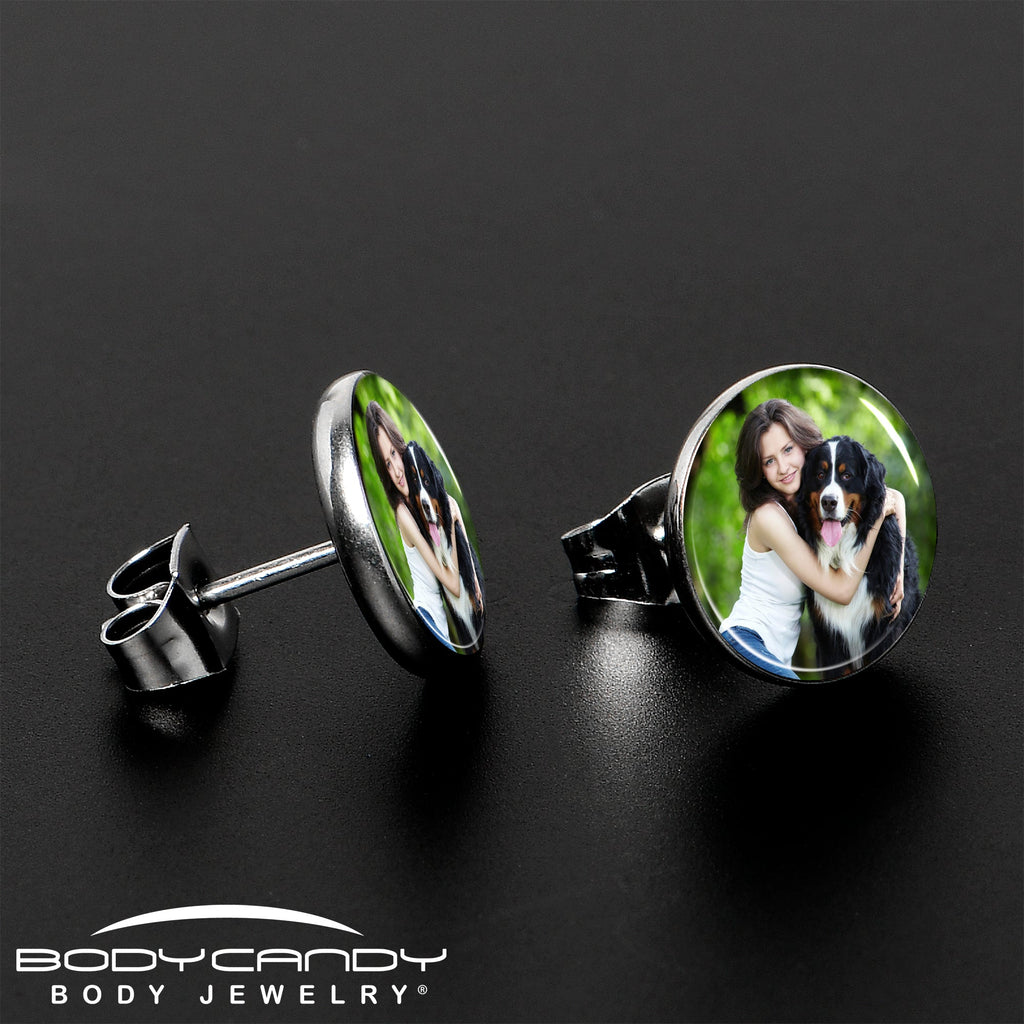 BodyCandy Custom Full Color Photo Stud Earrings — lifestyle context