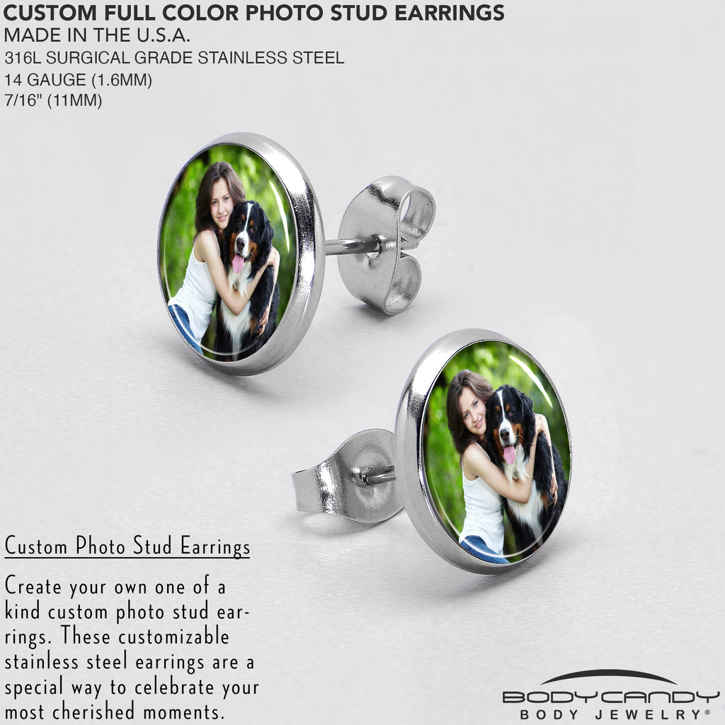 BodyCandy Custom Full Color Photo Stud Earrings — back view