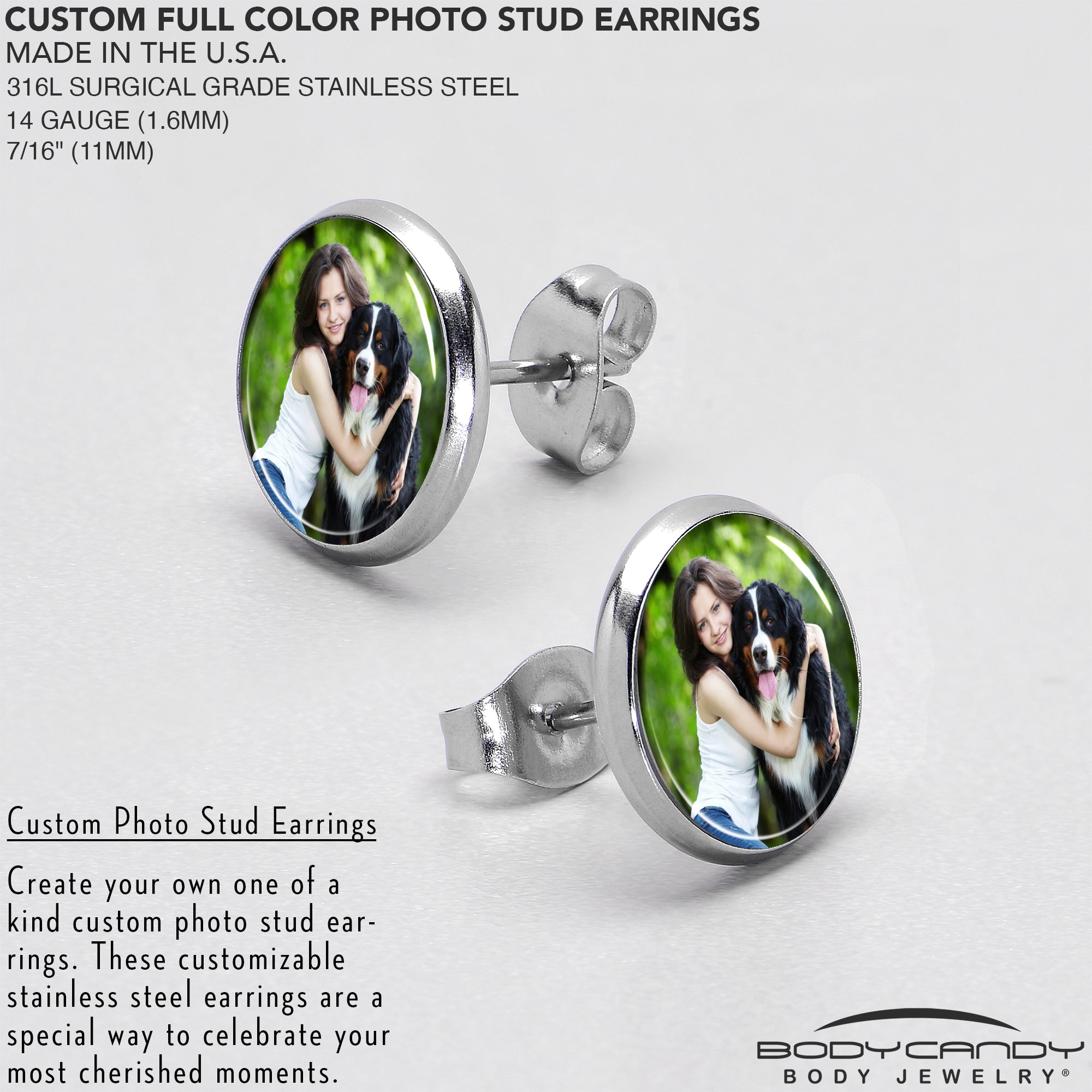 BodyCandy Custom Full Color Photo Stud Earrings — back view