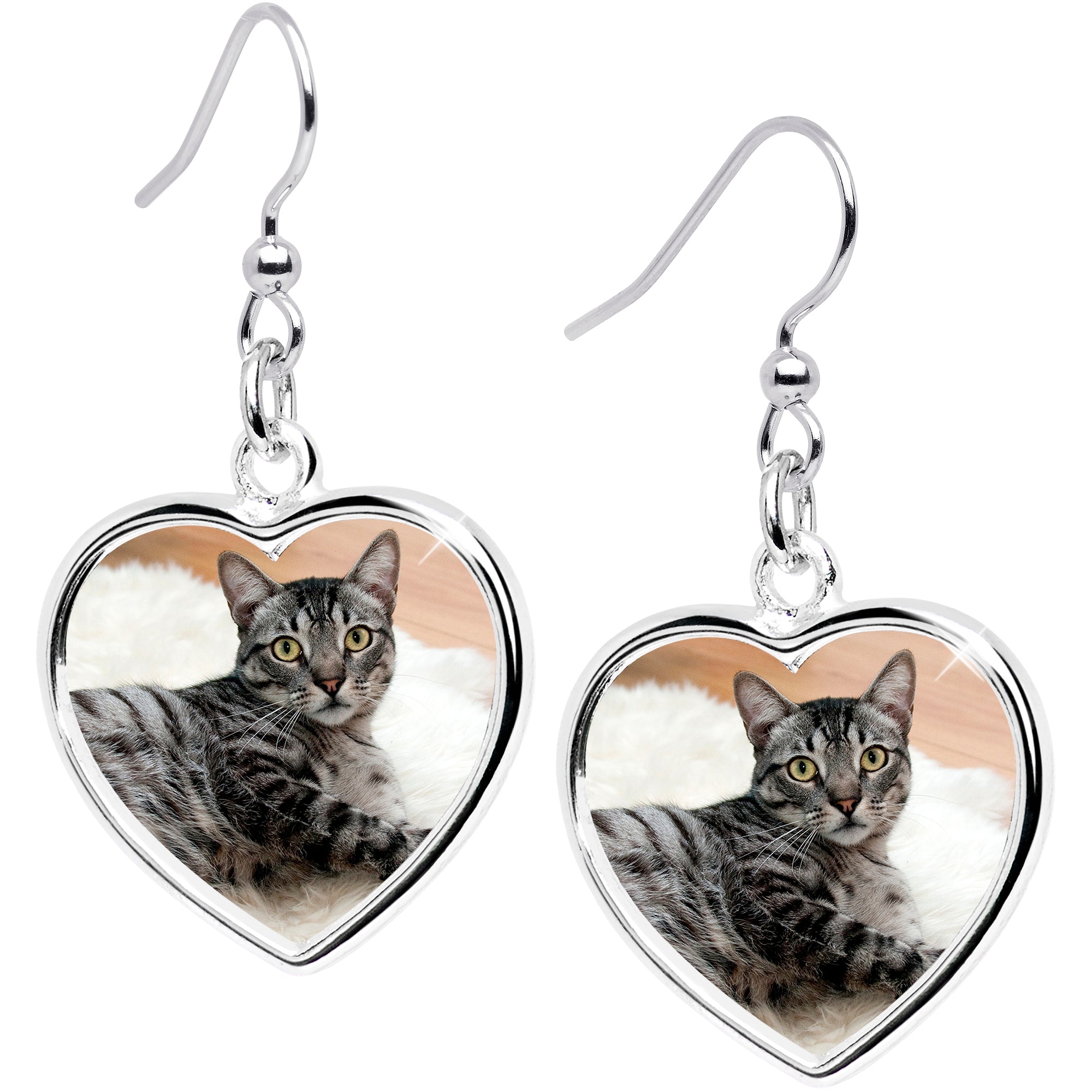 BodyCandy Handcrafted Full Color Heart Custom Photo Dangle Earrings — main product shot