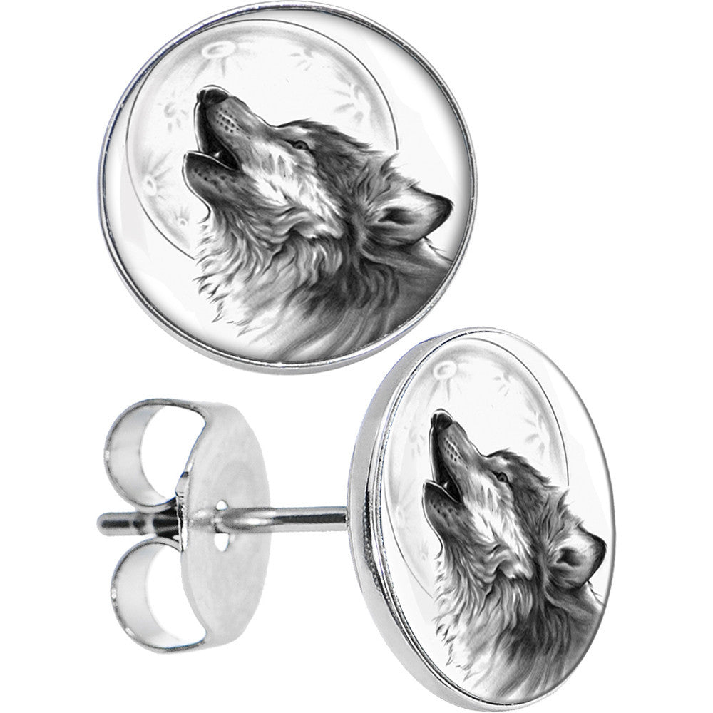 BodyCandy Howling Wolf Stud Earrings — main product shot
