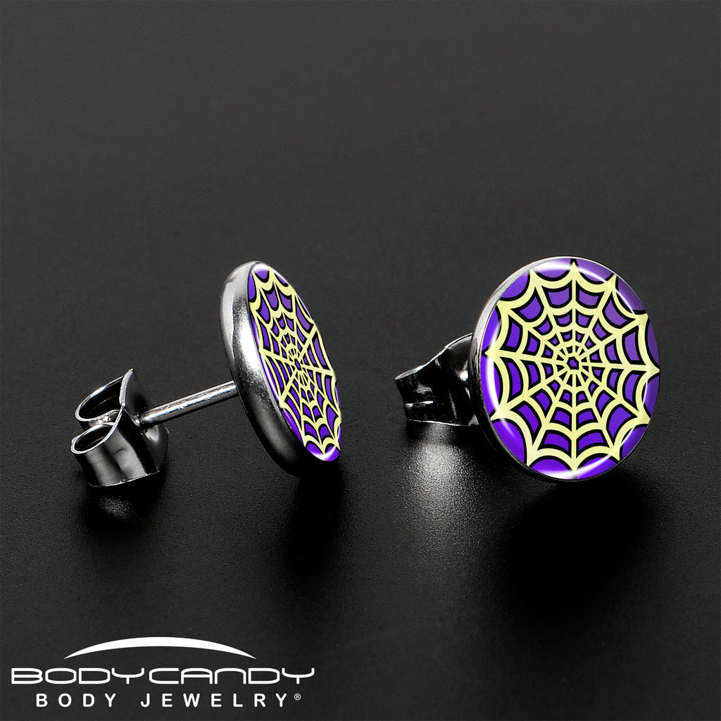 BodyCandy Two Tone Spider Web Stud Earrings by Onyx O — lifestyle context