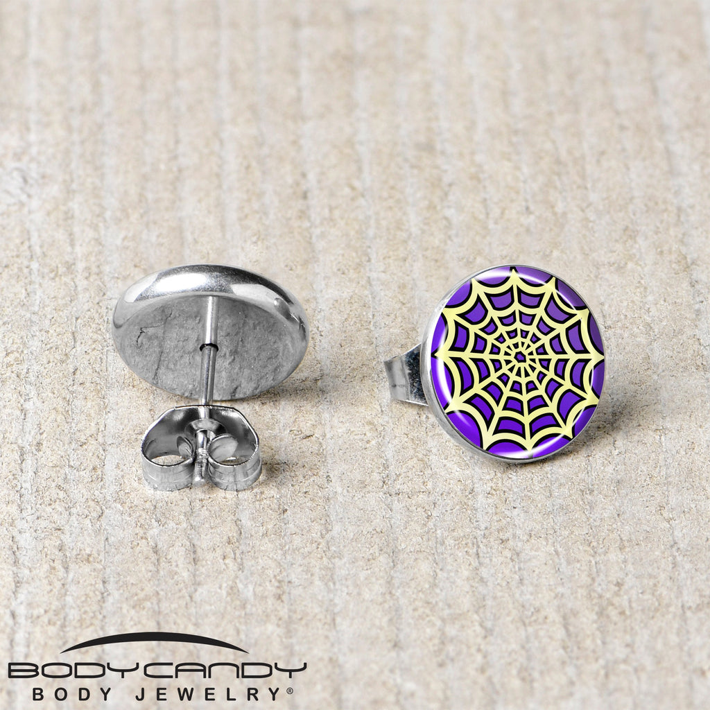 BodyCandy Two Tone Spider Web Stud Earrings by Onyx O — back view