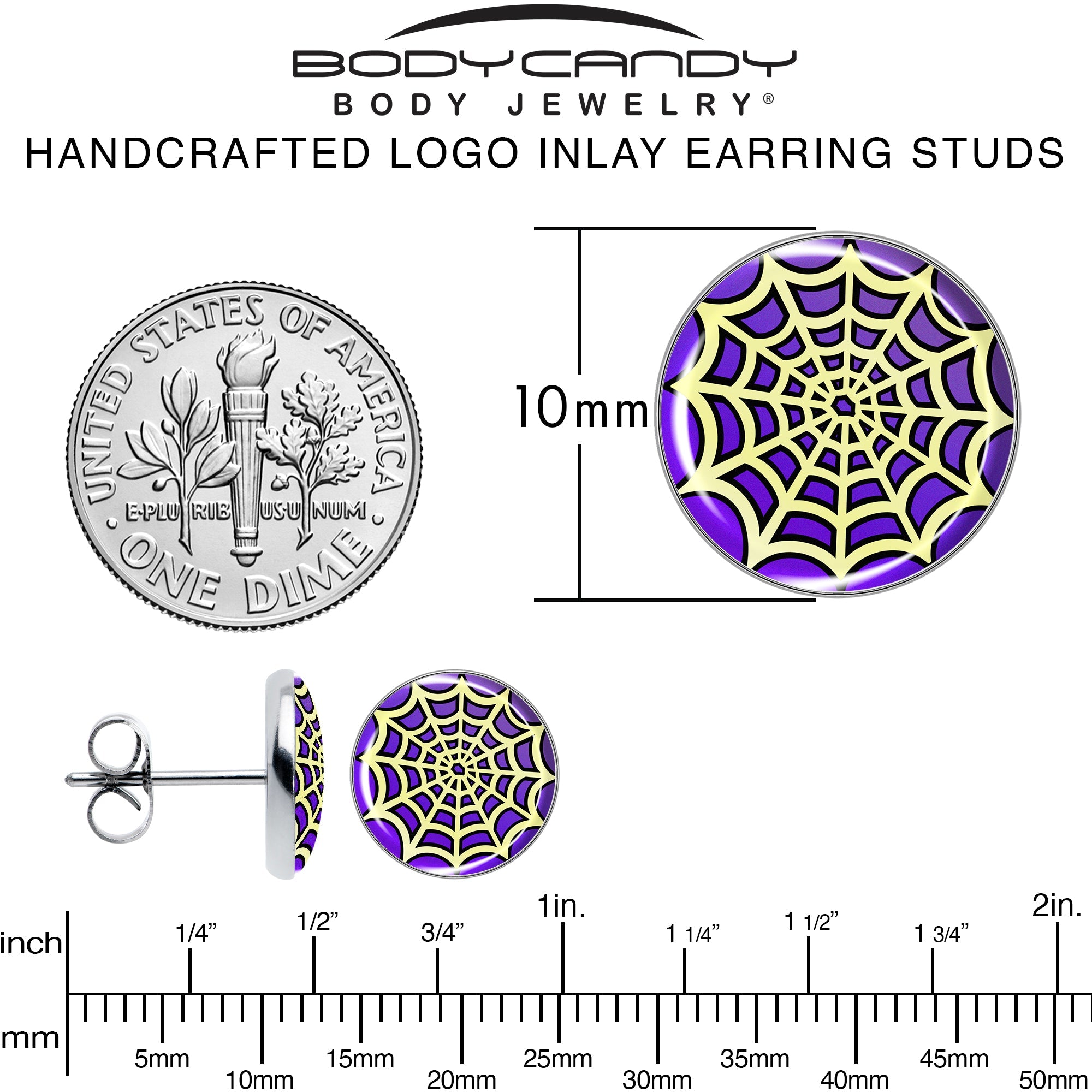 BodyCandy Two Tone Spider Web Stud Earrings by Onyx O — alternative angle