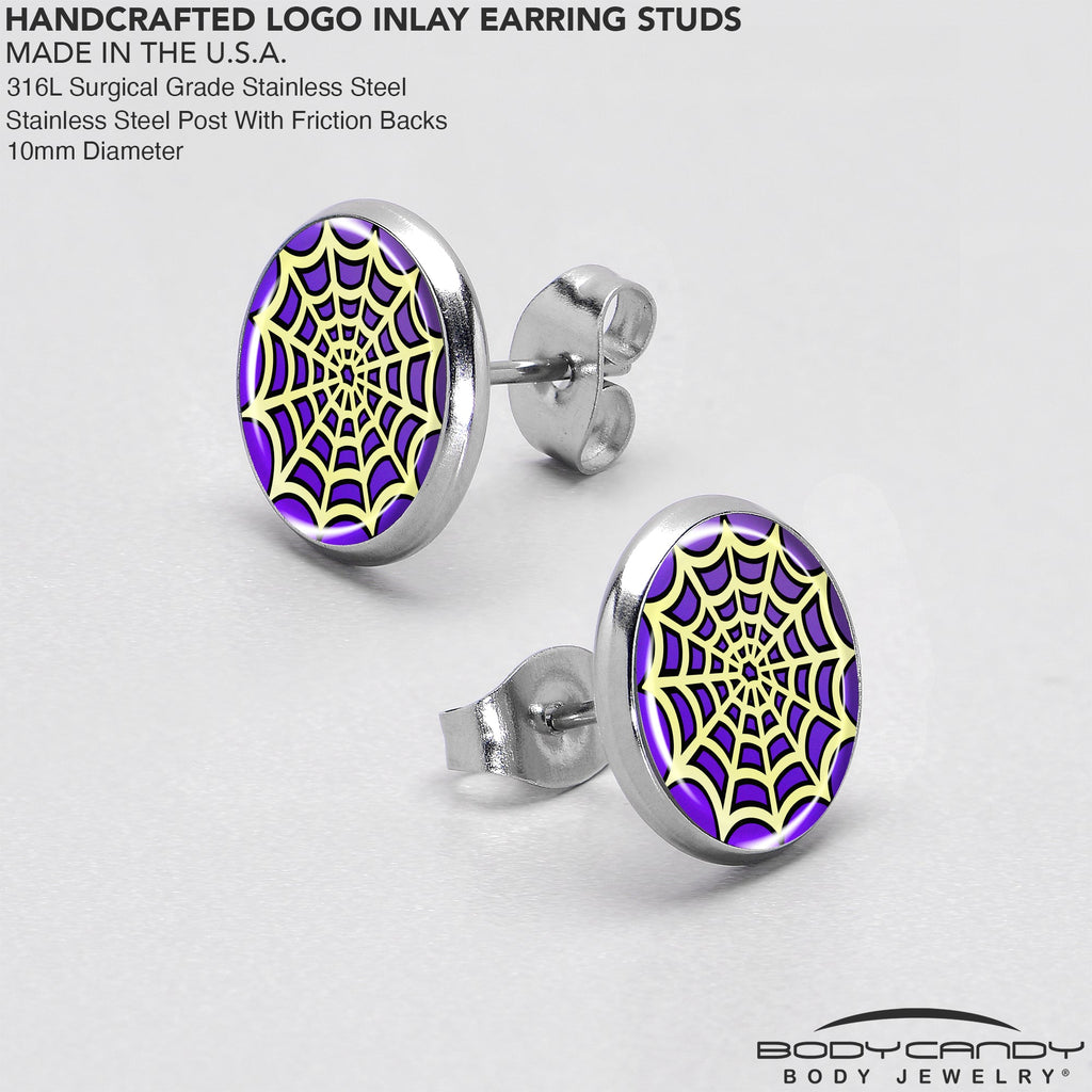 BodyCandy Two Tone Spider Web Stud Earrings by Onyx O — in-use photo