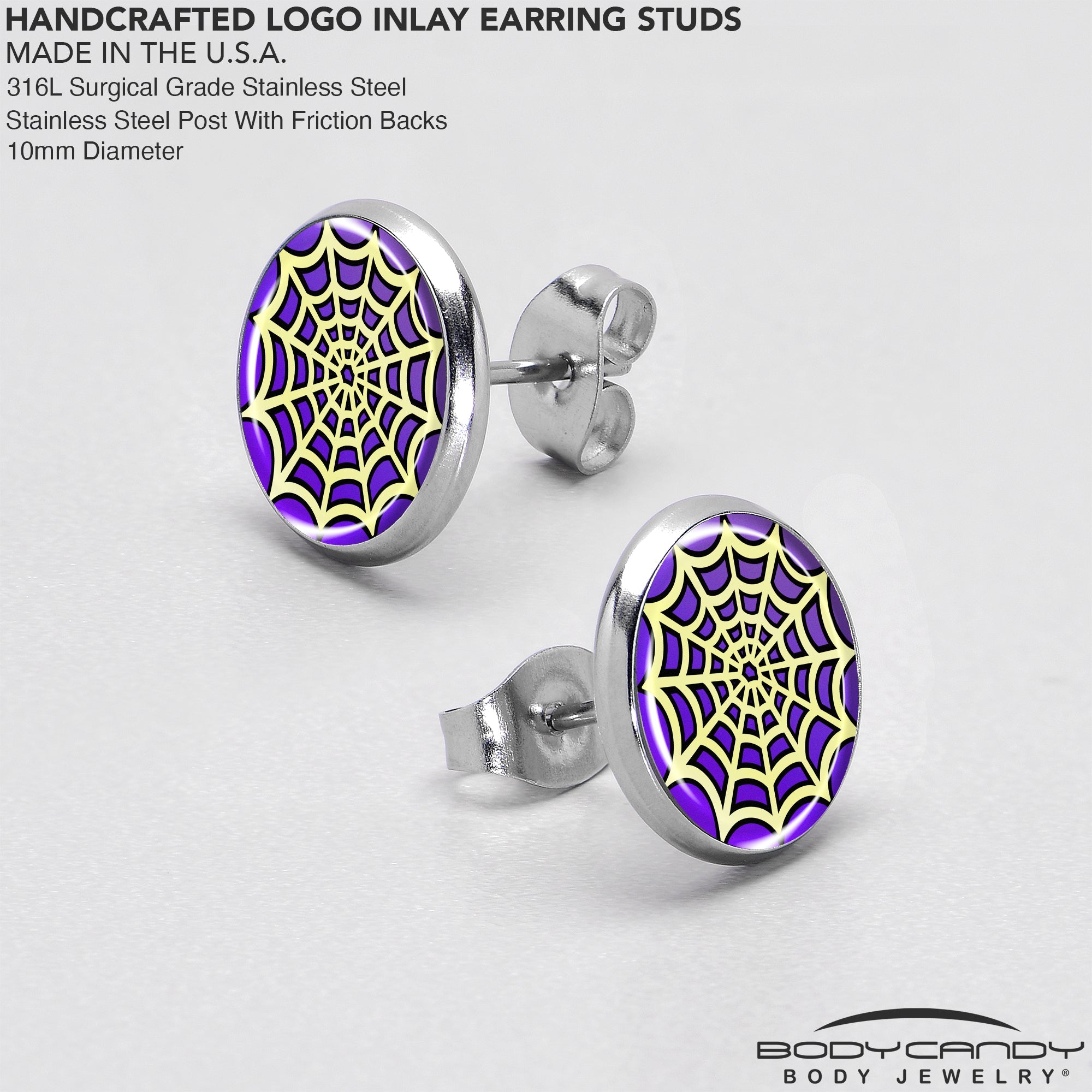 BodyCandy Two Tone Spider Web Stud Earrings by Onyx O — in-use photo
