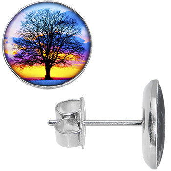 BodyCandy Sunset Tree Stud Earrings — detail close-up