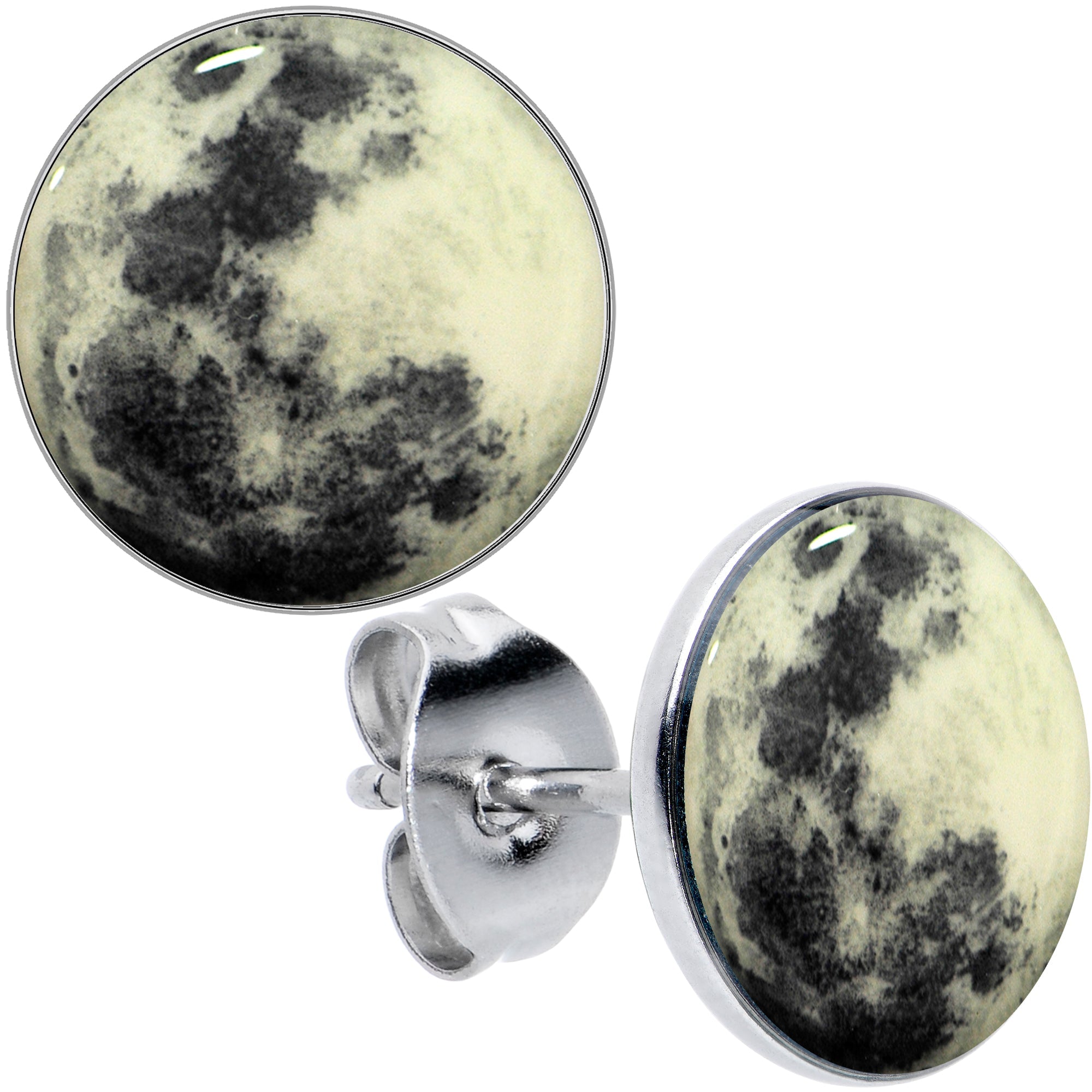 BodyCandy Moon Glow in the Dark Stud Earrings — fabric or material detail