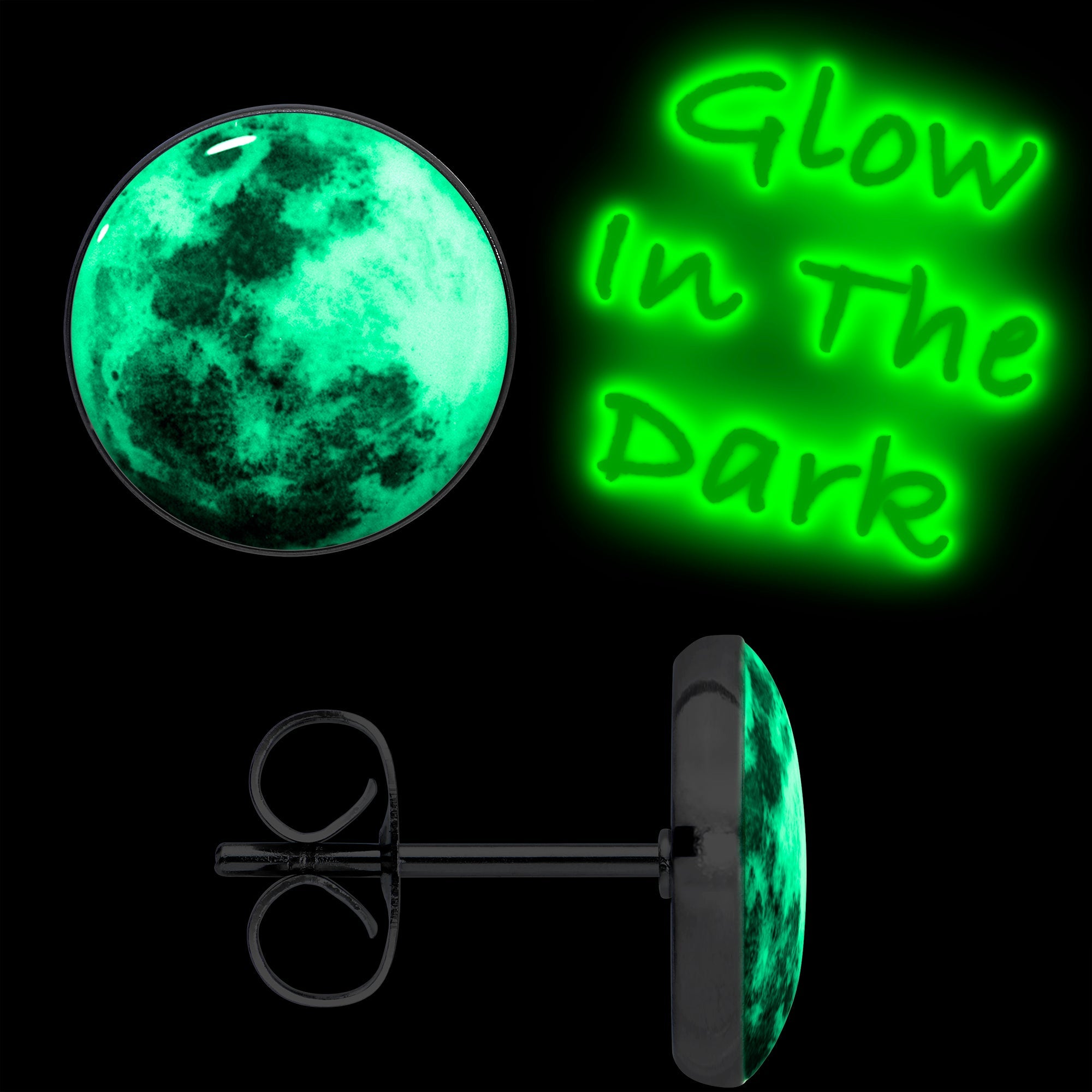 BodyCandy Moon Glow in the Dark Stud Earrings — side view