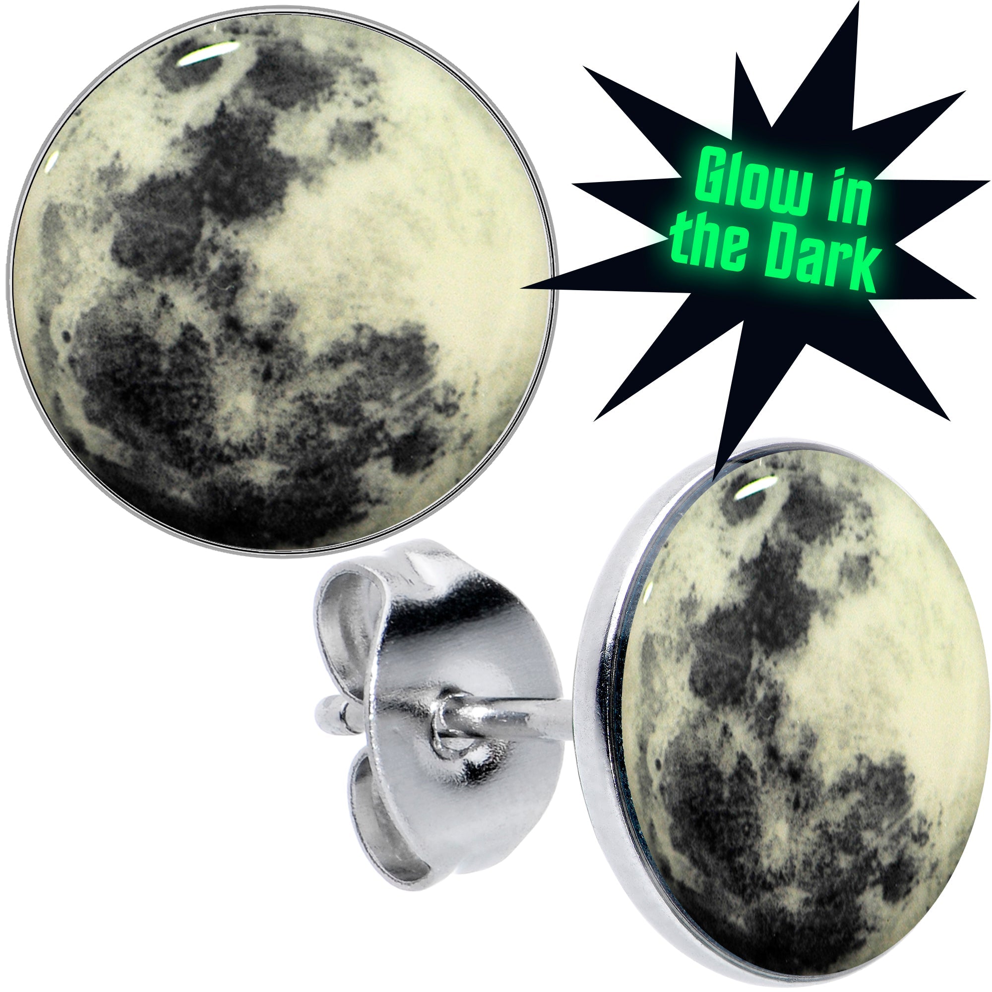 BodyCandy Moon Glow in the Dark Stud Earrings — main product shot