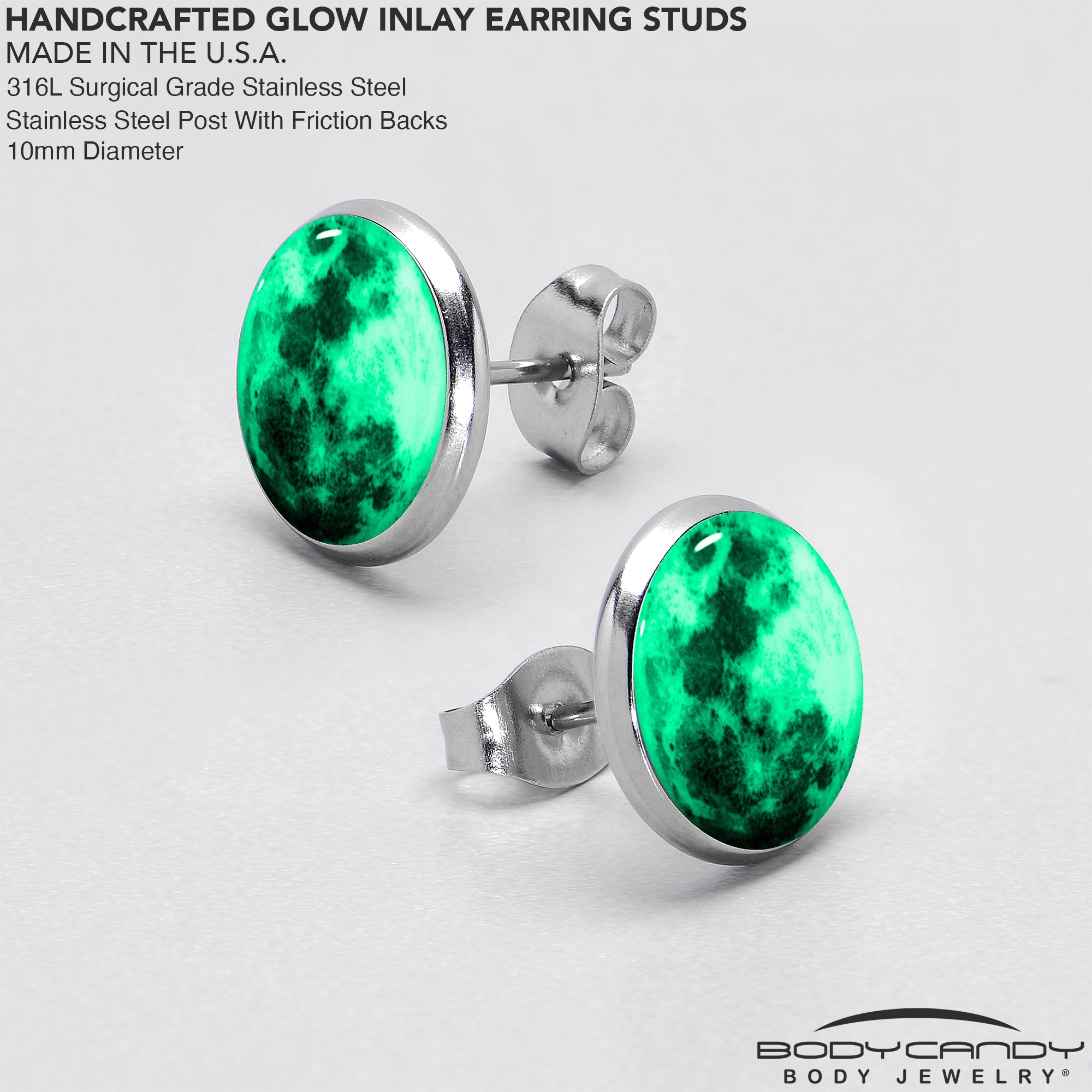 BodyCandy Moon Glow in the Dark Stud Earrings — lifestyle context