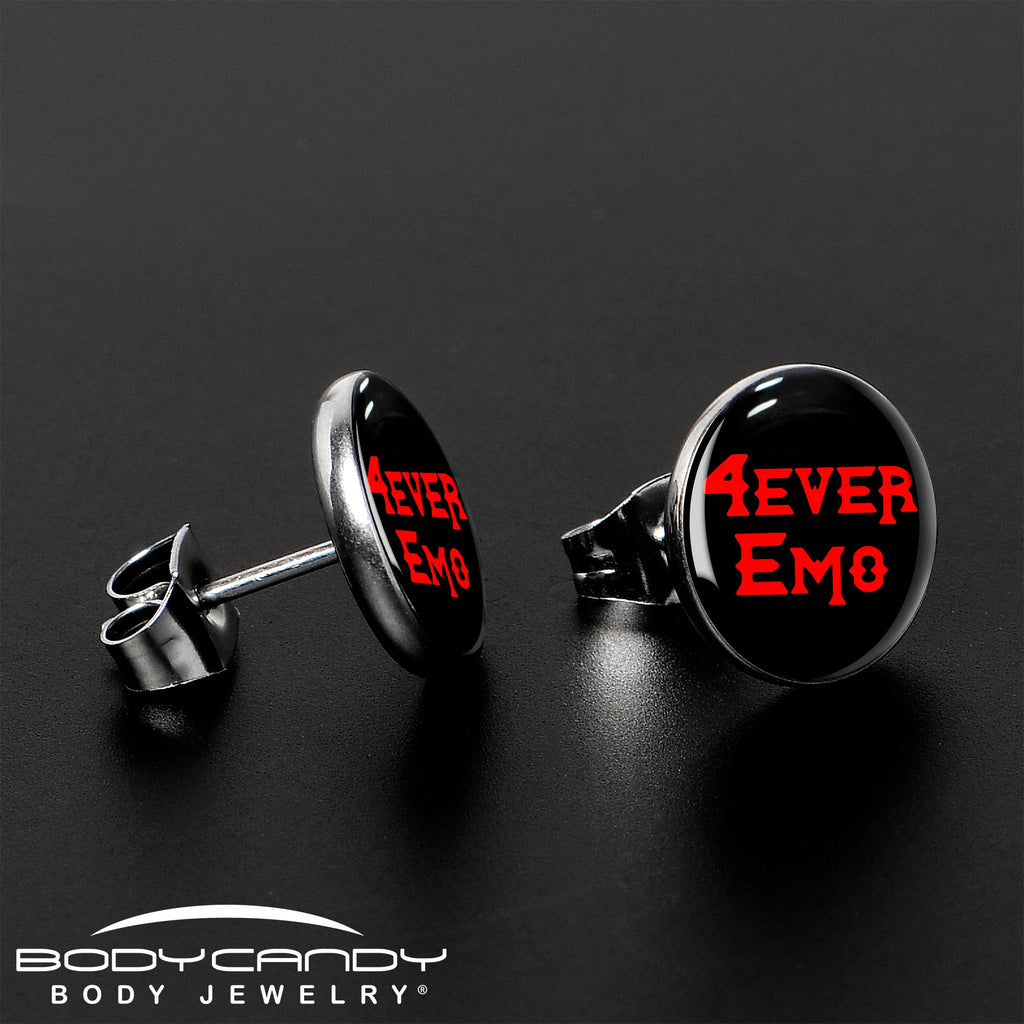 BodyCandy Black Red 4 Ever Emo Stud Earrings by Onyx O — lifestyle context