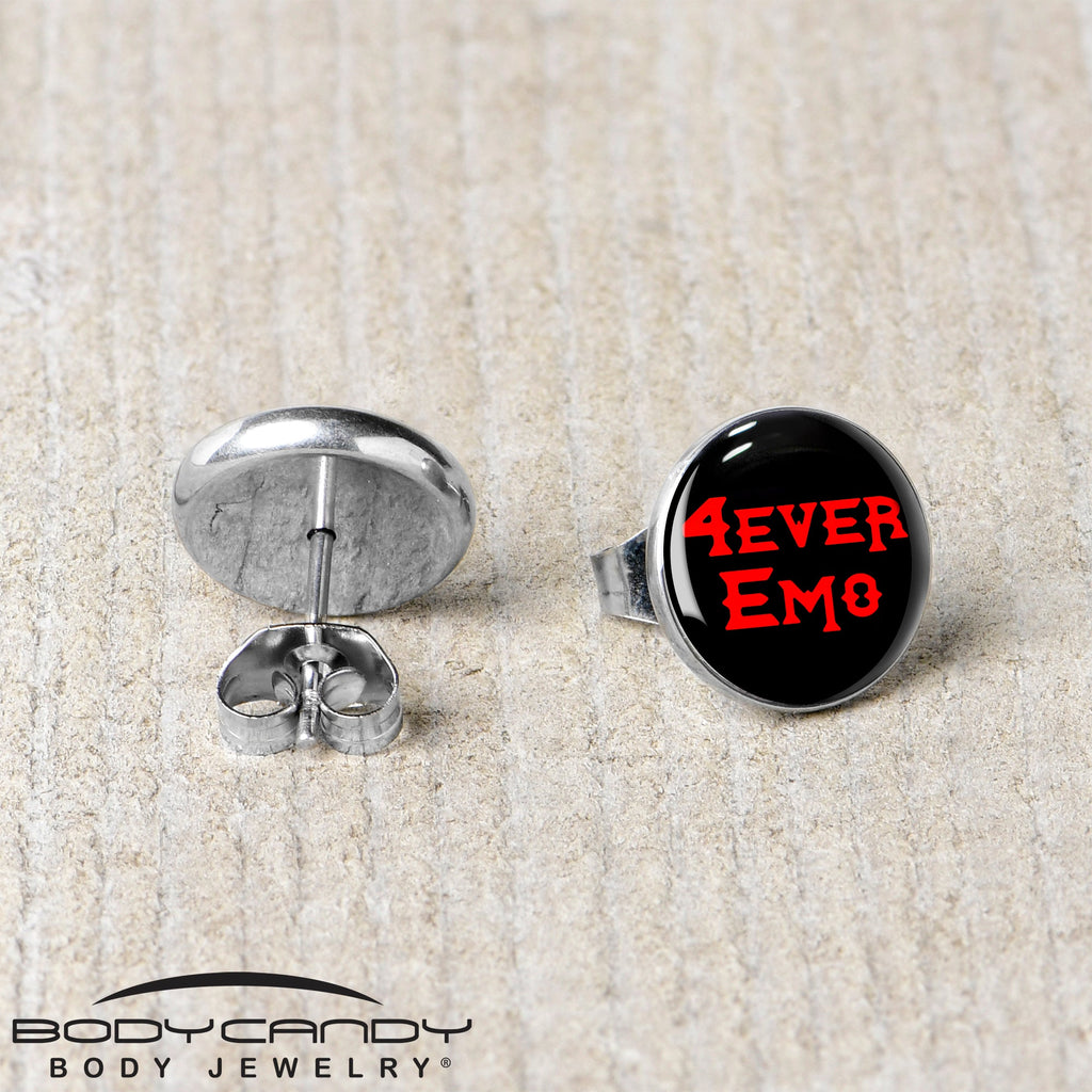 BodyCandy Black Red 4 Ever Emo Stud Earrings by Onyx O — back view