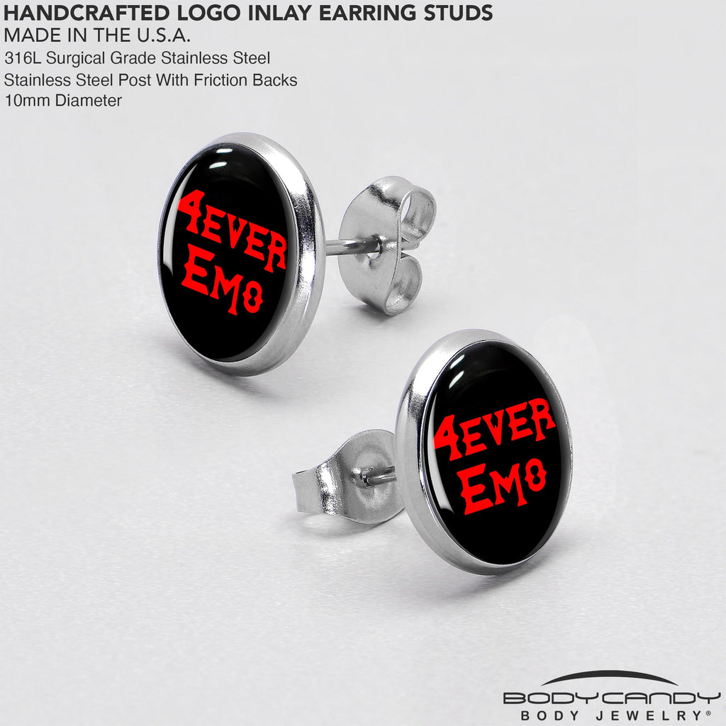 BodyCandy Black Red 4 Ever Emo Stud Earrings by Onyx O — in-use photo