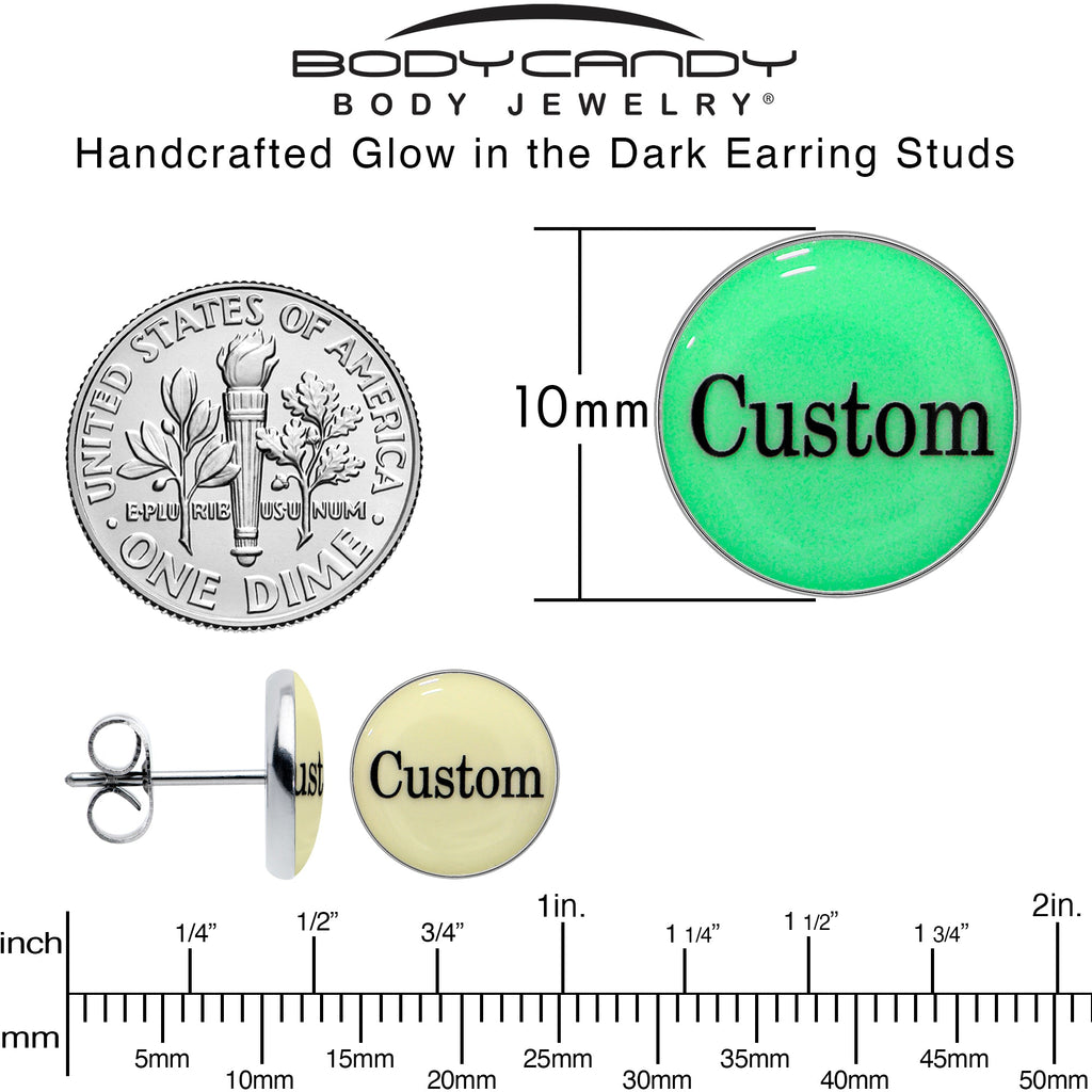 BodyCandy Custom Personalized Glow in the Dark Stud Earrings — back view