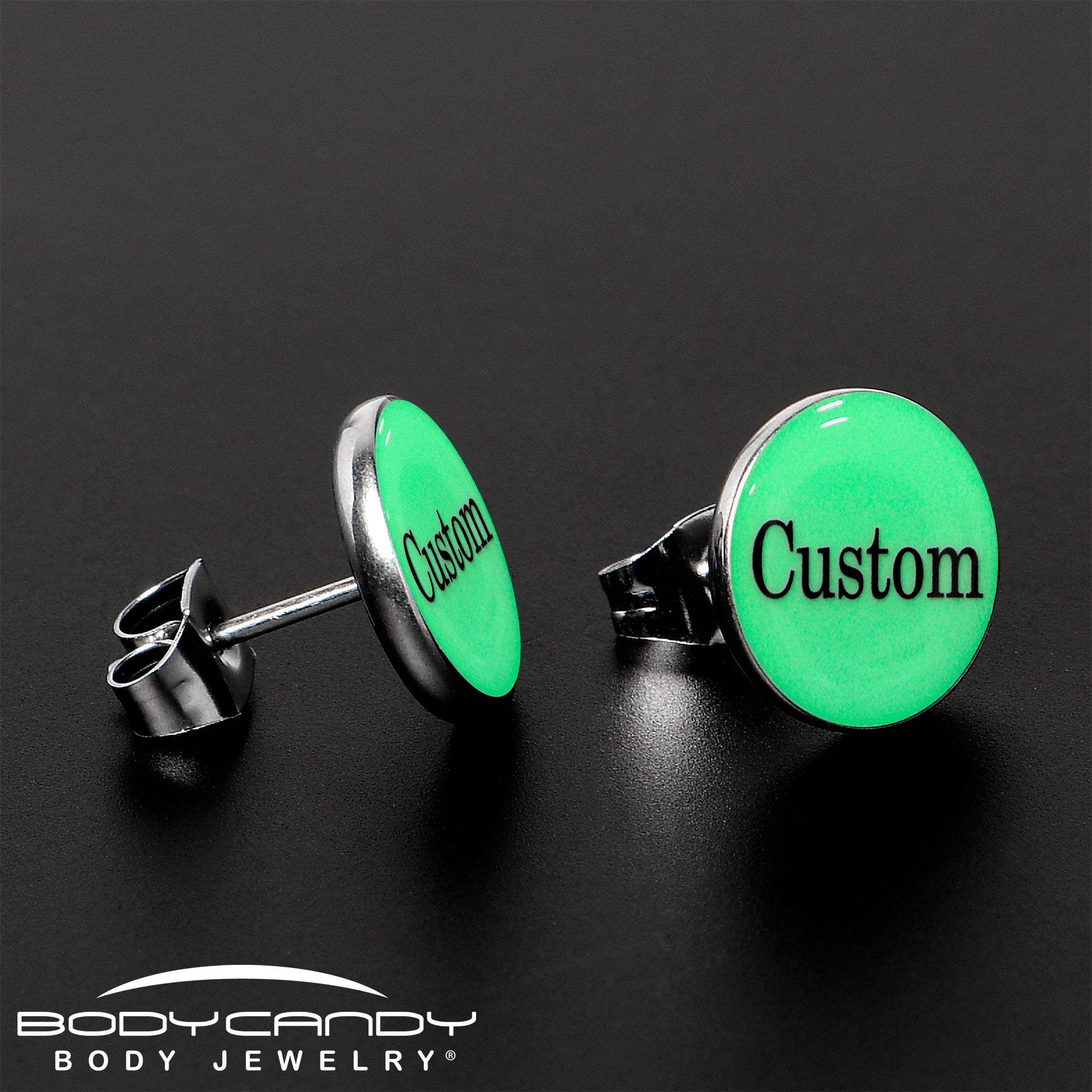 BodyCandy Custom Personalized Glow in the Dark Stud Earrings — alternative angle