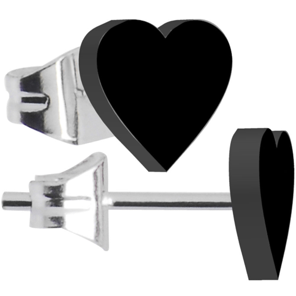 BodyCandy Black Acrylic Heart Stud Earrings — main product shot