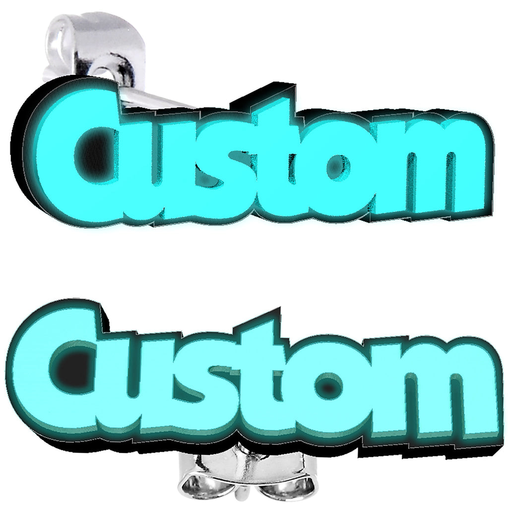 BodyCandy Custom Glow in the Dark Text Personalized Message Stud Earrings — detail close-up