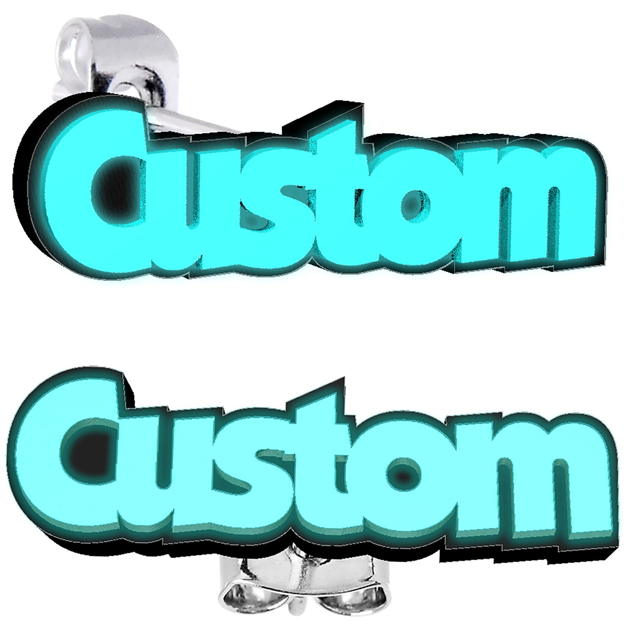 BodyCandy Custom Glow in the Dark Text Personalized Message Stud Earrings — detail close-up