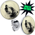 BodyCandy Glow in the Dark Howling Wolf Stud Earrings — main product shot