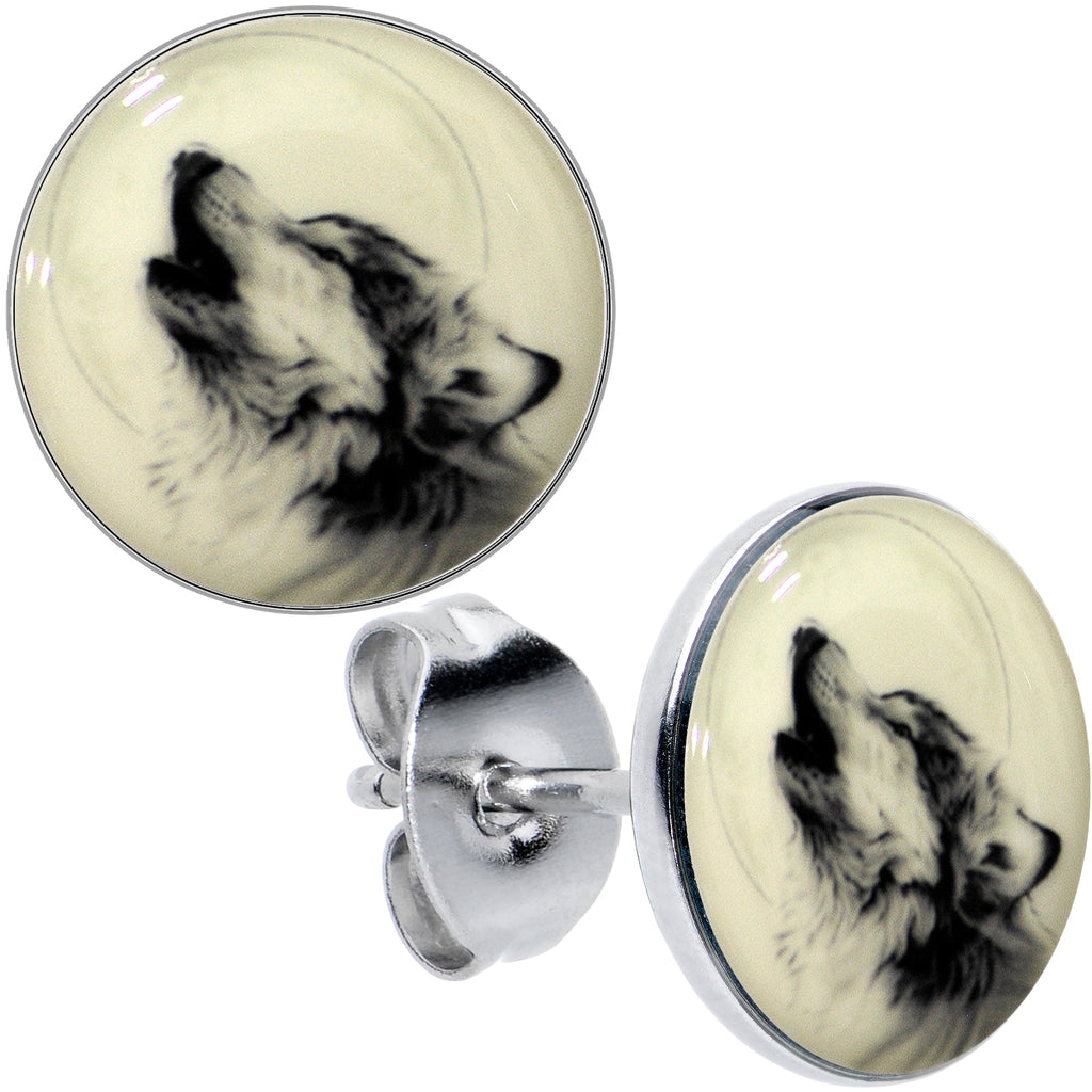 BodyCandy Glow in the Dark Howling Wolf Stud Earrings — packaging