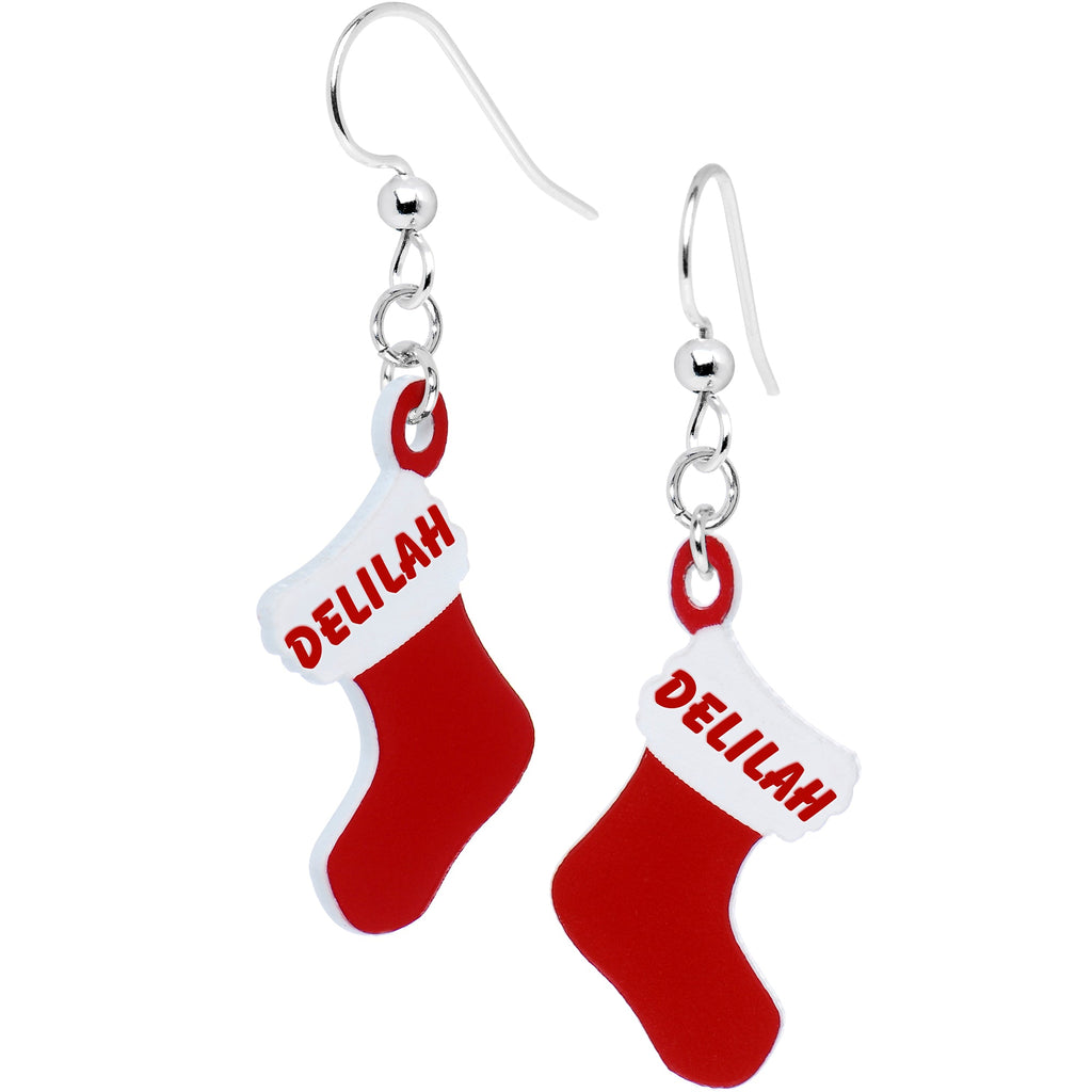 BodyCandy Custom Holiday Christmas Stocking Personalized Name Fishhook Earrings — detail close-up