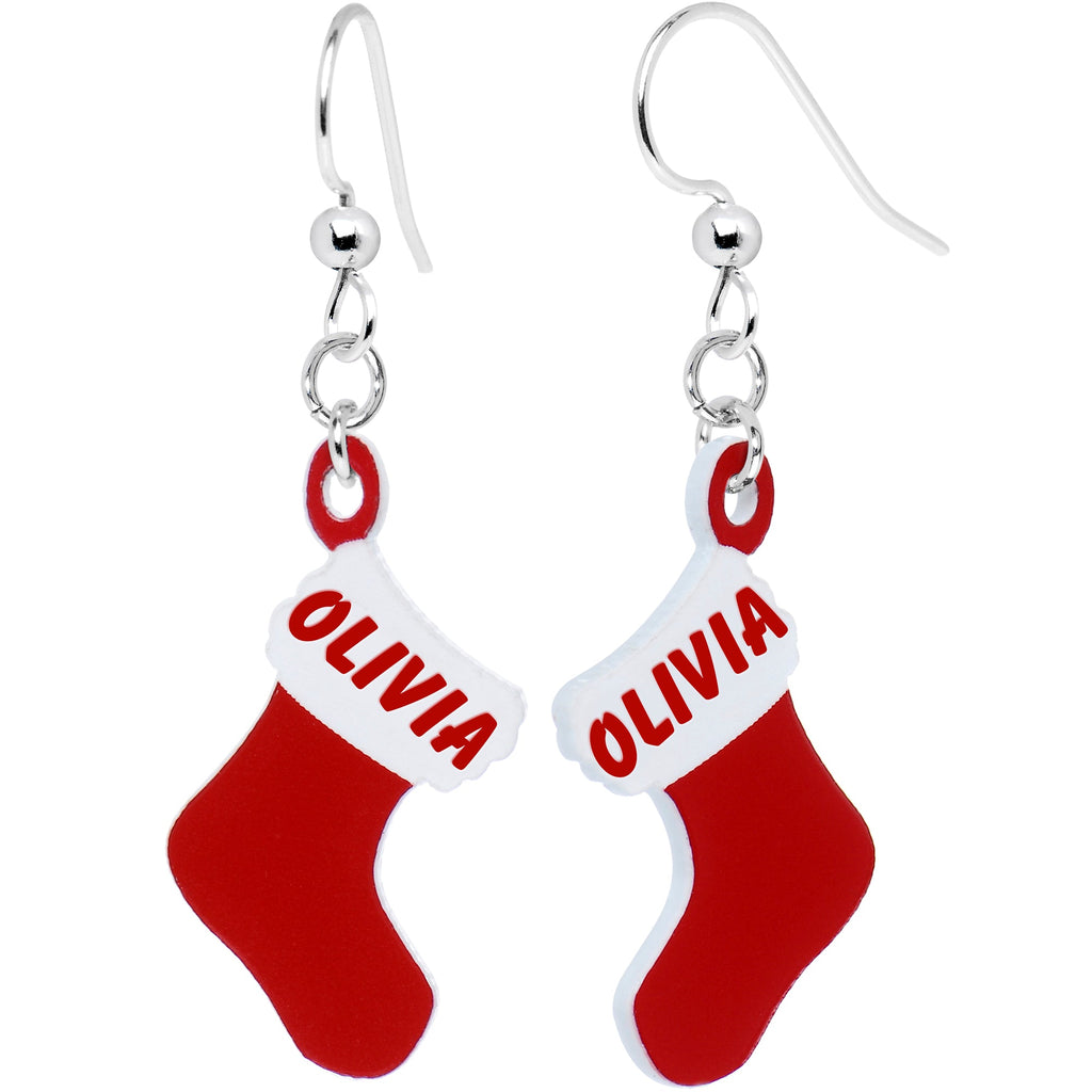 BodyCandy Custom Holiday Christmas Stocking Personalized Name Fishhook Earrings — lifestyle context