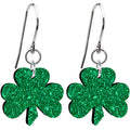 BodyCandy Stainless Steel Fishhook Green Glitter Luck Clover Irish Shamrock Earrings — main product shot